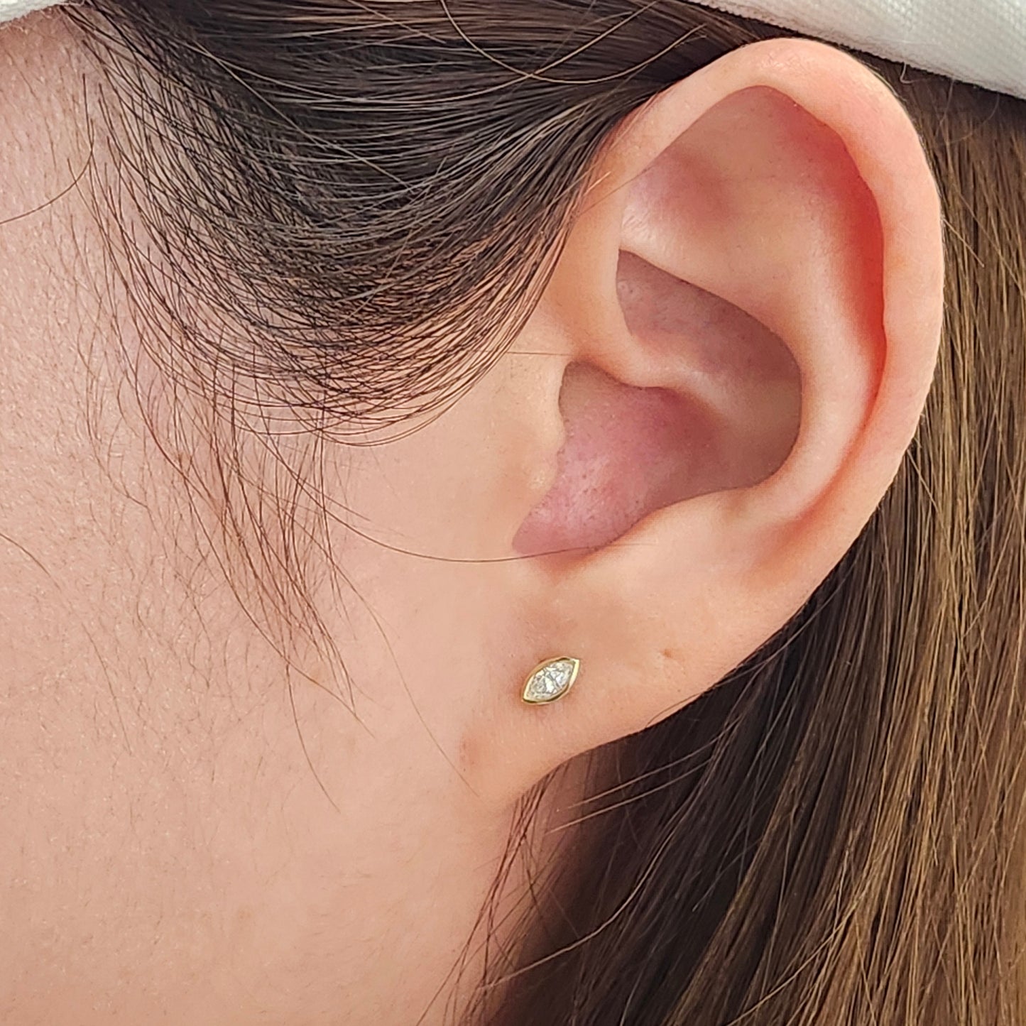 14K Gold Natural Diamond Stud Earrings: Marquise Diamond Bezel Stud Earrings - Anniversary gift