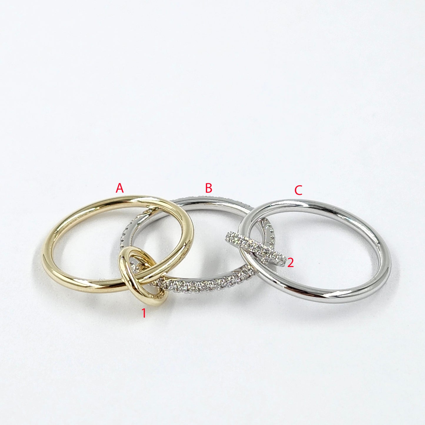 Stacking Rings with Connectors/14K gold 1.7mm Width 3 Bands with 2 connectors Natural Diamond Ring/Anniversary gift/Sean's Bundle of 3 Rings