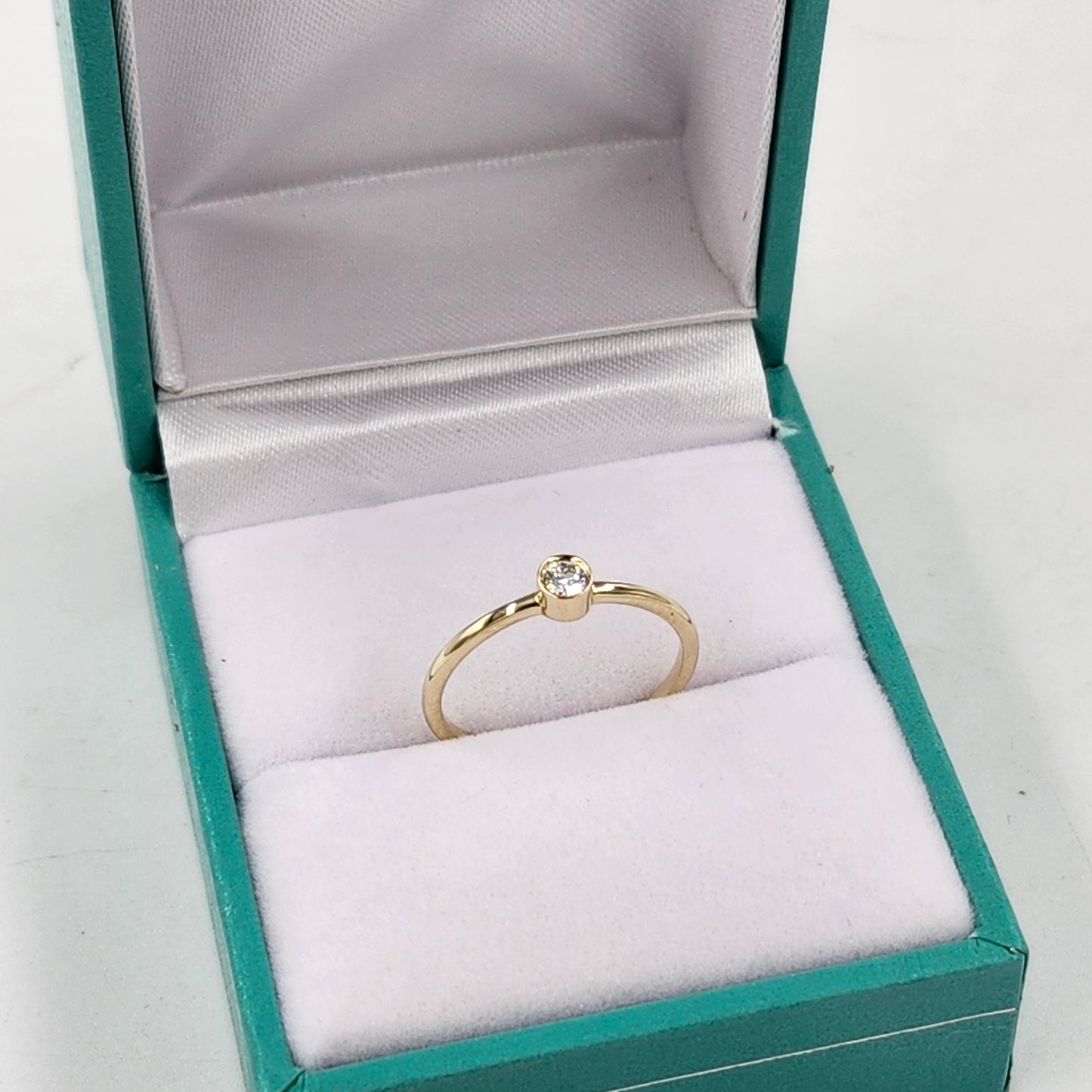 14K gold Straight Bezel .07ct Diamond Stackable Ring/ Dainty Simple Engagement Diamond Ring / Anniversary gift