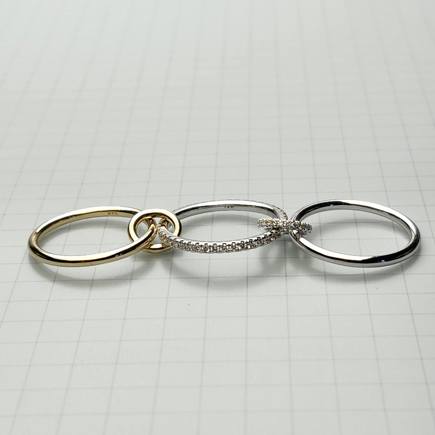 Stacking Rings with Connectors/14K gold 1.7mm Width 3 Bands with 2 connectors Natural Diamond Ring/Anniversary gift/Sean's Bundle of 3 Rings