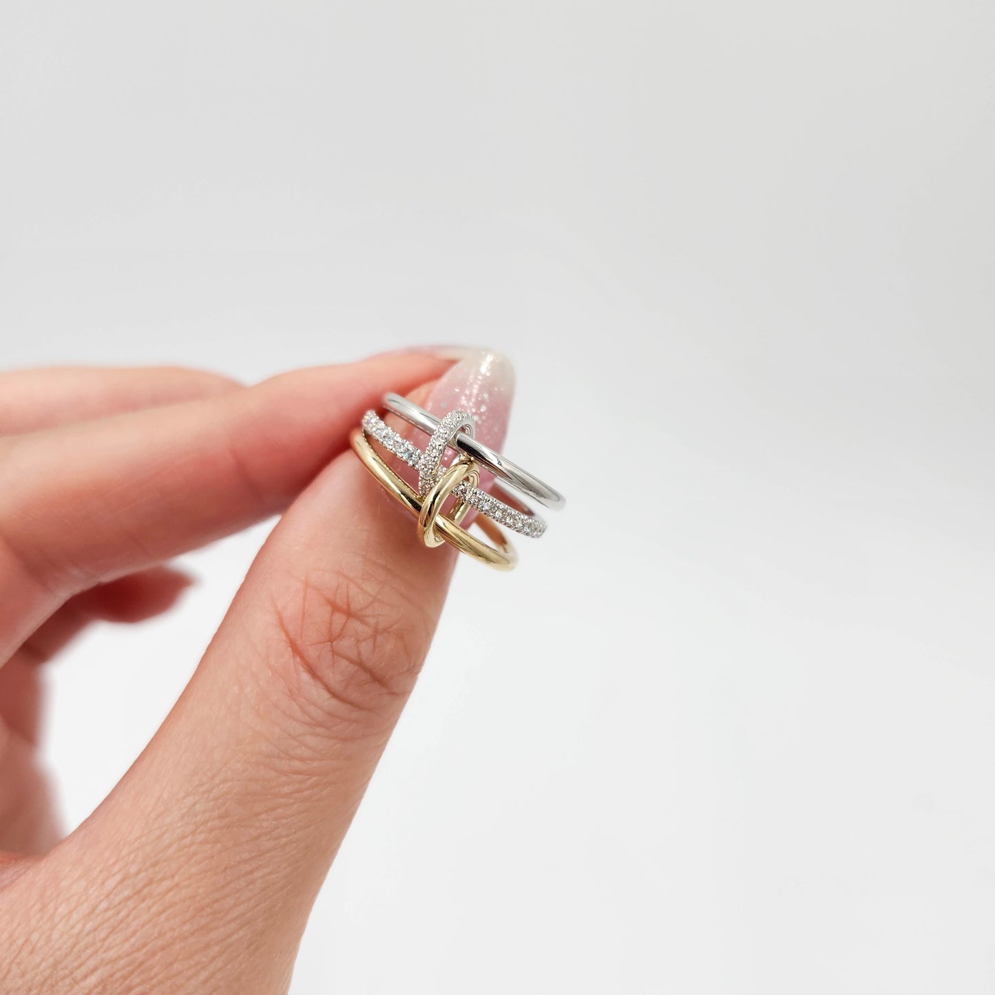 Stacking Rings with Connectors/14K gold 1.7mm Width 3 Bands with 2 connectors Natural Diamond Ring/Anniversary gift/Sean's Bundle of 3 Rings