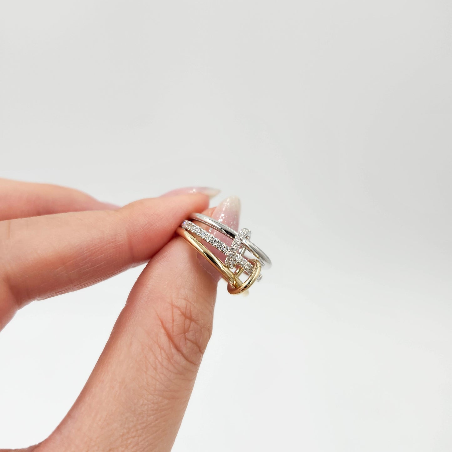 Stacking Rings with Connectors/14K gold 1.7mm Width 3 Bands with 2 connectors Natural Diamond Ring/Anniversary gift/Sean's Bundle of 3 Rings