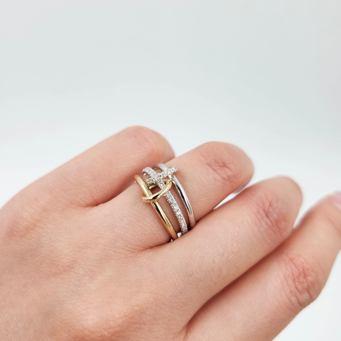 Stacking Rings with Connectors/14K gold 1.7mm Width 3 Bands with 2 connectors Natural Diamond Ring/Anniversary gift/Sean's Bundle of 3 Rings