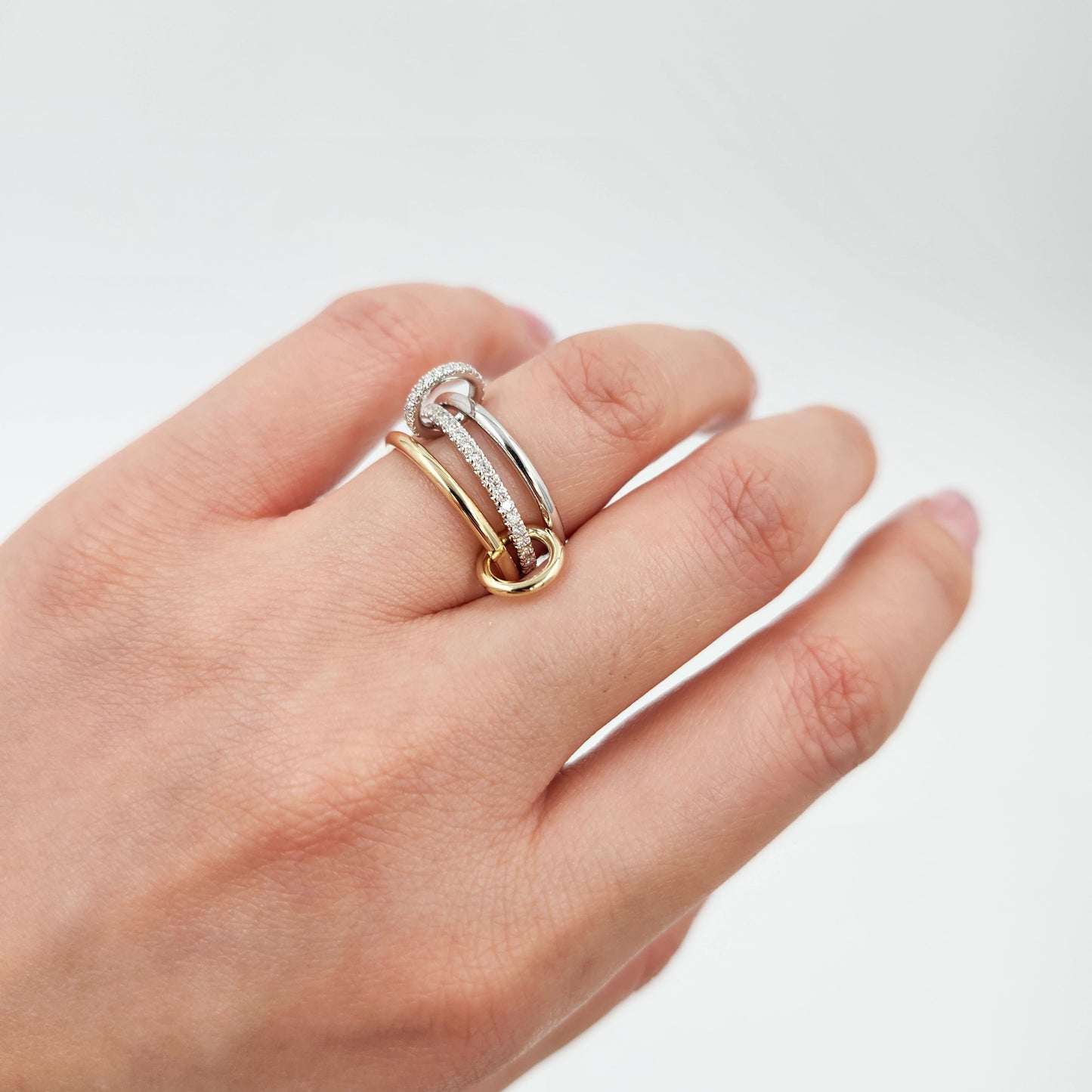 Stacking Rings with Connectors/14K gold 1.7mm Width 3 Bands with 2 connectors Natural Diamond Ring/Anniversary gift/Sean's Bundle of 3 Rings