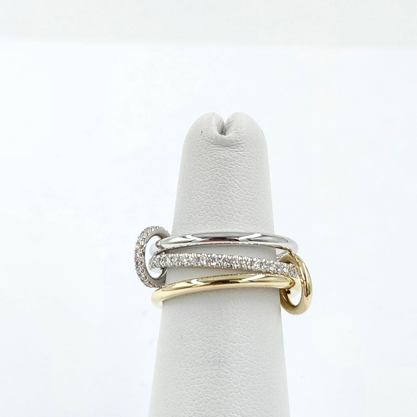 Stacking Rings with Connectors/14K gold 1.7mm Width 3 Bands with 2 connectors Natural Diamond Ring/Anniversary gift/Sean's Bundle of 3 Rings