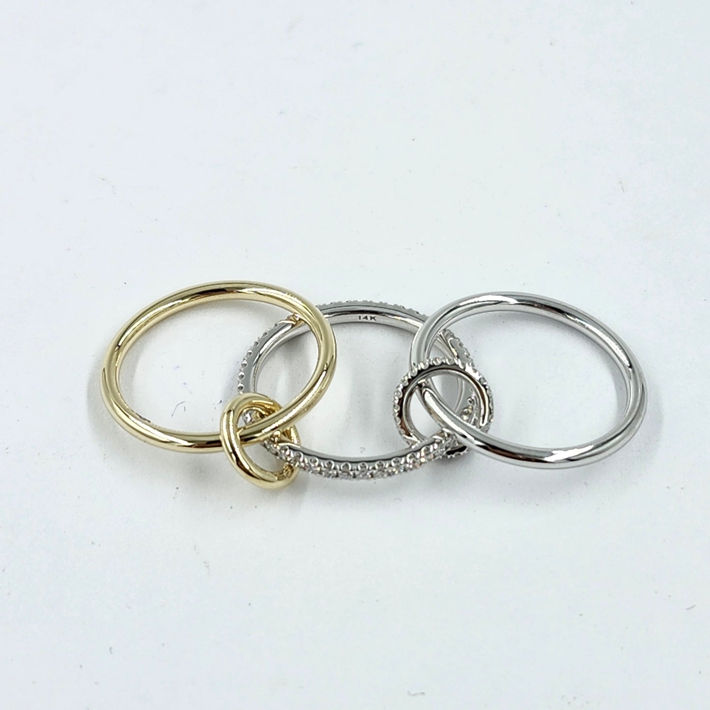 Stacking Rings with Connectors/14K gold 1.7mm Width 3 Bands with 2 connectors Natural Diamond Ring/Anniversary gift/Sean's Bundle of 3 Rings