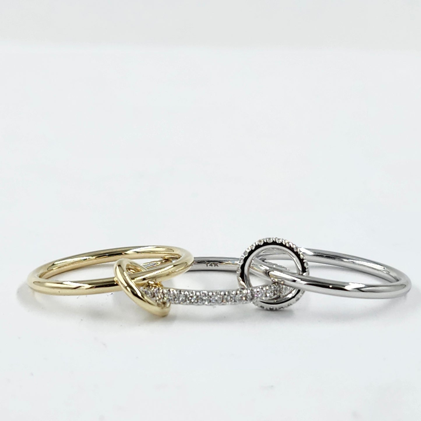 Stacking Rings with Connectors/14K gold 1.7mm Width 3 Bands with 2 connectors Natural Diamond Ring/Anniversary gift/Sean's Bundle of 3 Rings