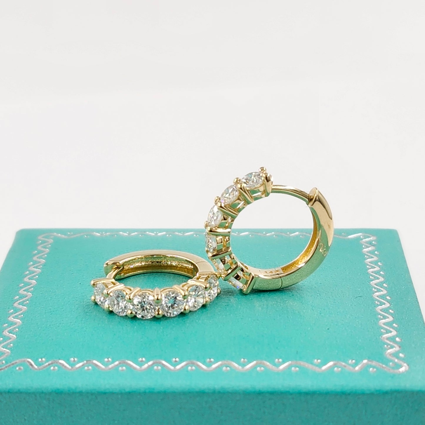 Lab Diamond Hoop Earrings: 14K,18K gold Prong Diamond 1.4ct Hoop Earring - Anniversary gift