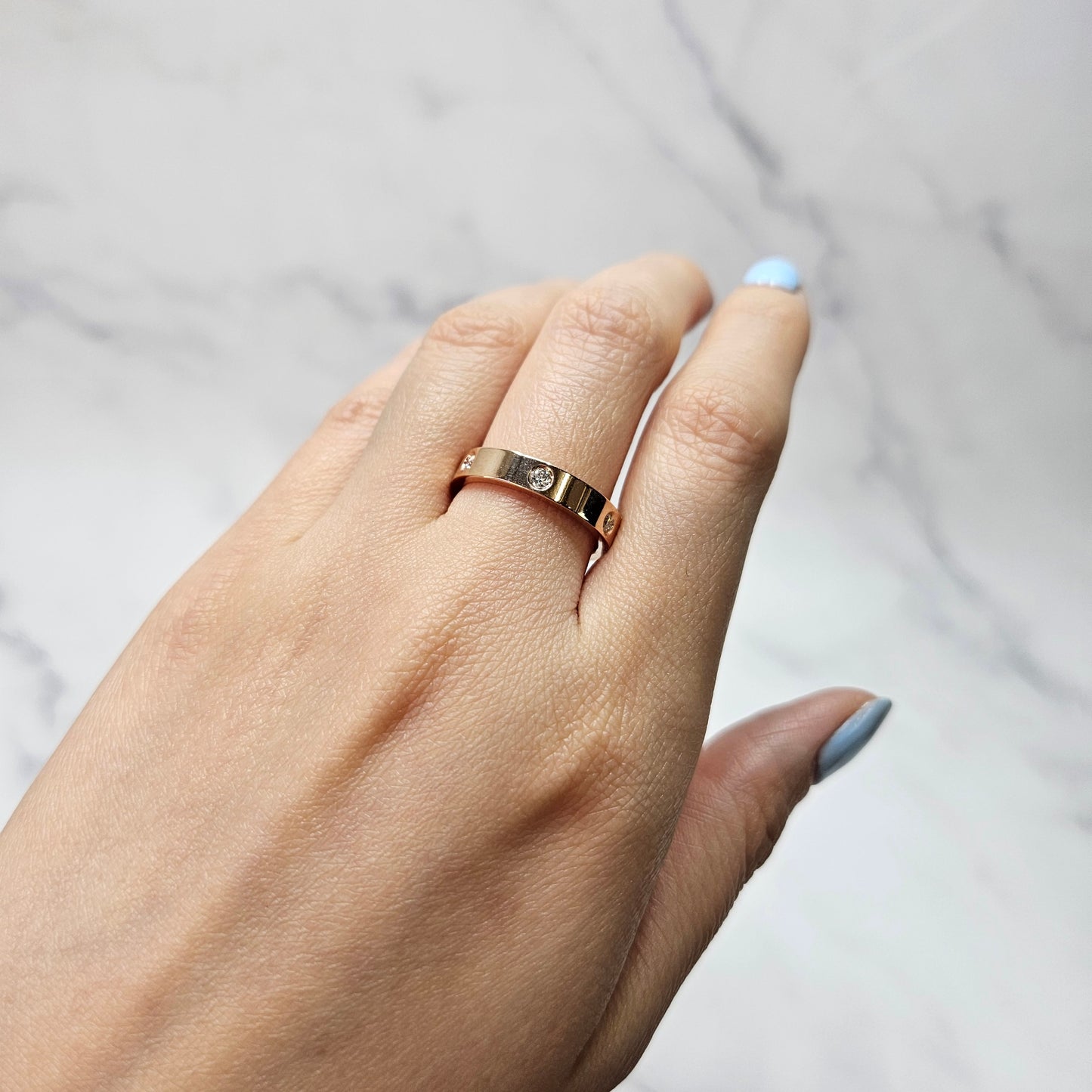14k Gold 4mm Flat Diamonds Band/ Wedding Band/ Full Diamond Band/ Unisex Men's Women's Wedding Ring/ Simple Diamond Band