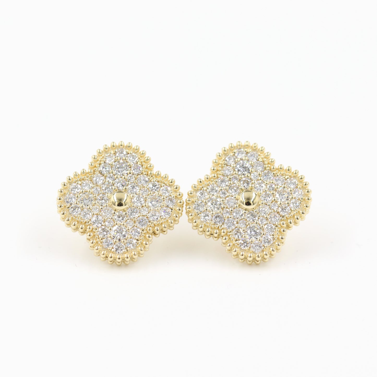 15mm Diamond Clover Earrings/ 14K and 18K Clover Classic Cluster Stud Earrings/ Natural Diamond Stud Earrings 88 Stones/ Anniversary Gift