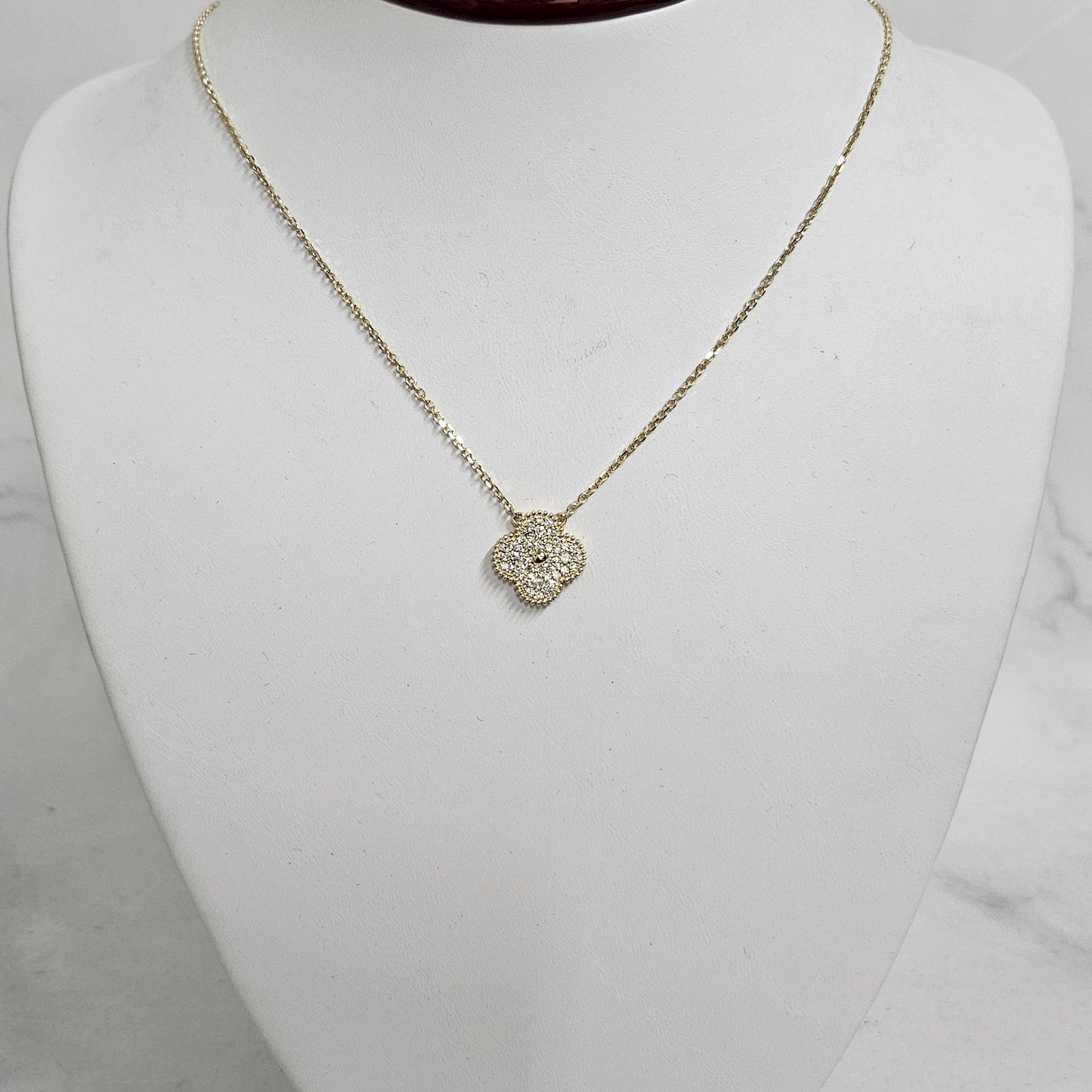 15mm Diamond Clover Pendant/ Clover Charm Necklace/ Diamond Necklace/ Solid 14K and 18K Gold/Diamond Cluster Necklace/Anniversary Gift