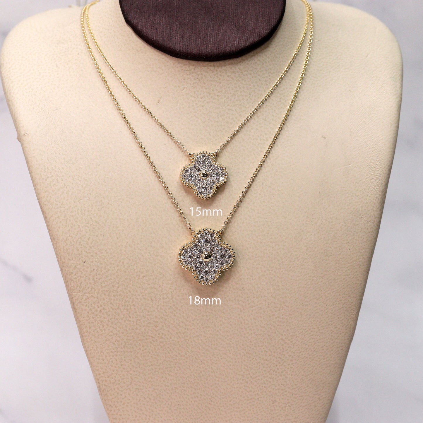 18mm Diamond Clover Pendant/ Clover Charm Necklace/Natural Diamond Necklace / Solid 14K and 18K Gold/ Diamond Cluster Necklace/Anniversary Gift