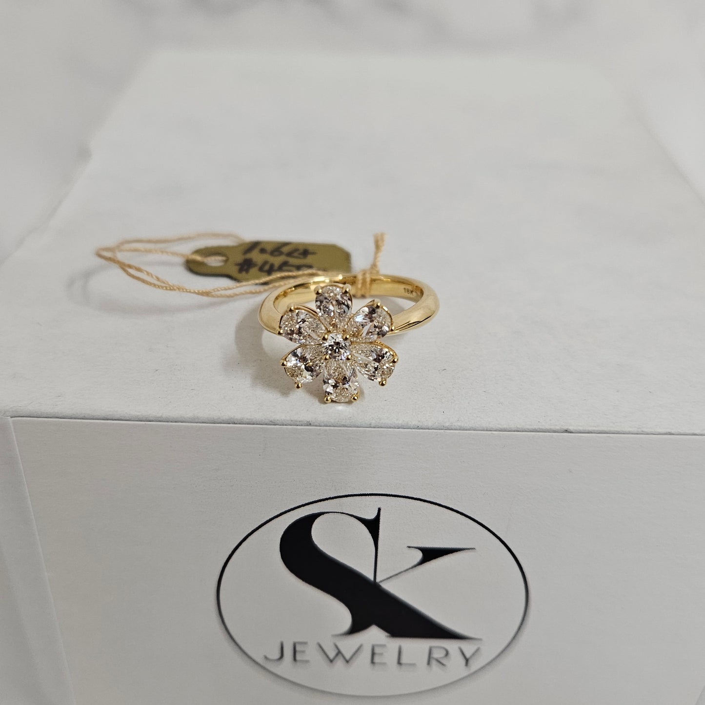 Flower 1.6ct Diamond Anniversary Ring/Pear Shape Diamond flower Ring/ Diamond flower Ring/Unique Engagement Ring/Anniversary Ring