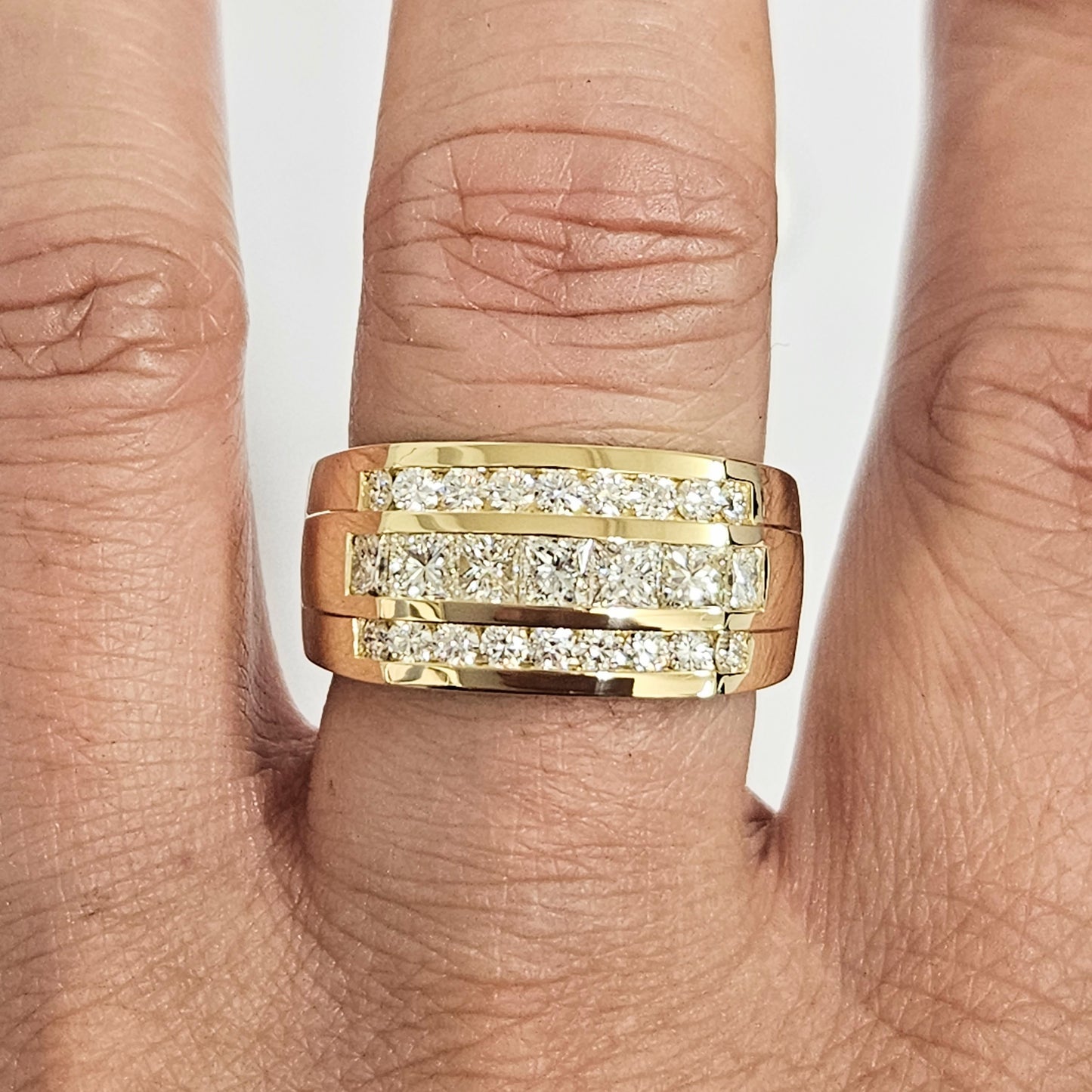 18K Princess Cut & Round Diamond Men's Ring/ Brilliant 2.1ct Diamond Anniversary Ring/ Princess Cut Diamond Men's Ring/Anniversary Gift