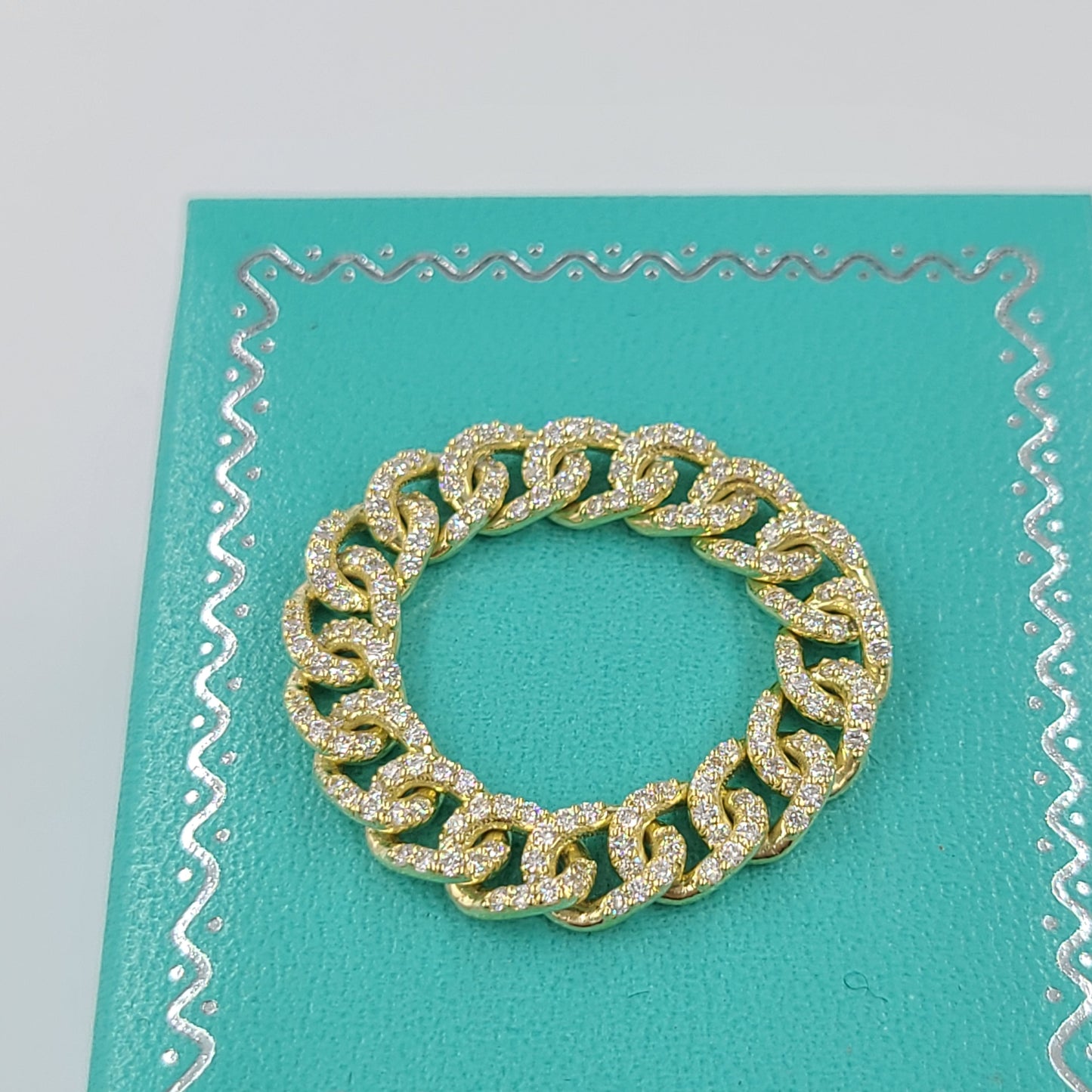 18K gold Natural Diamond Cuban Link Ring/Handmade Diamond Chain Ring/Men, Women Stackable Diamond Cuban Chain Ring/Anniversary Gift