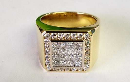 Princess Cut Diamond Invisible Set Men's Ring/Natural Diamond Invisible Set Wedding Band/18K gold Men's Diamond Ring/Anniversary gift