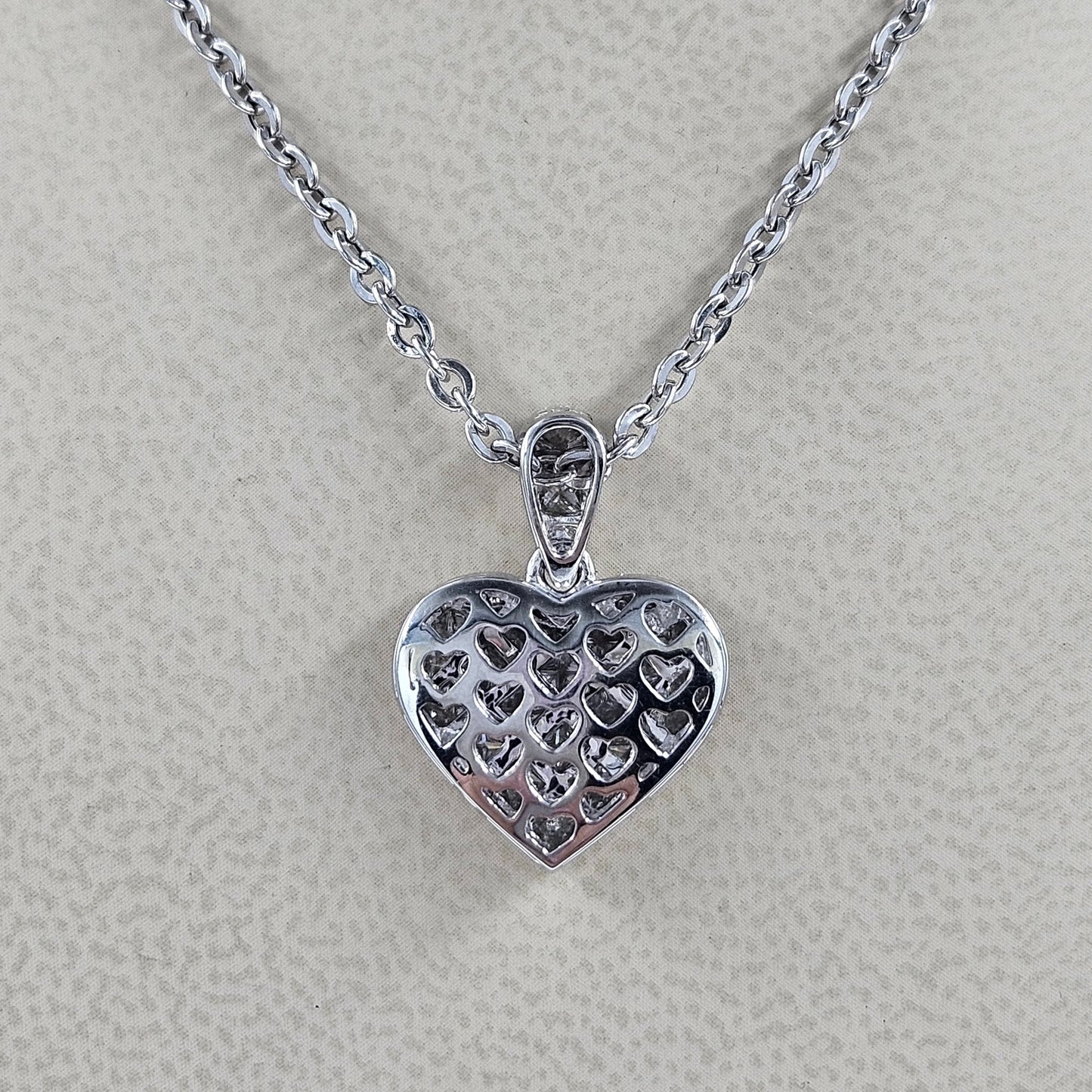18k White Gold Princess Invisibly Set heart elegant modern classic diamond pendant/Natural Diamond heart Necklace/Anniversary Gift