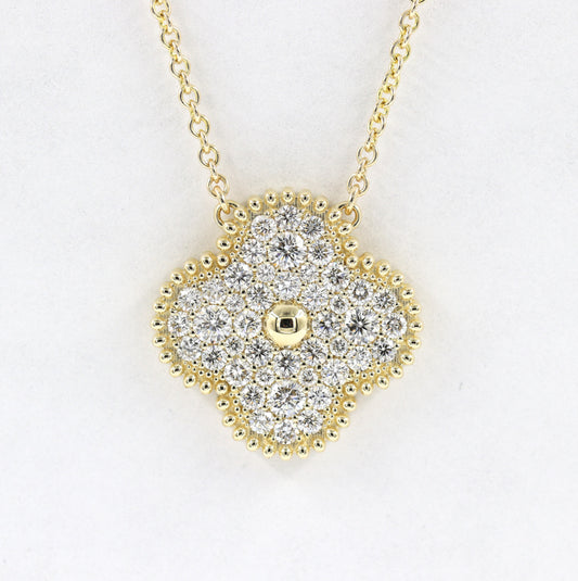 18mm Diamond Clover Pendant/ Clover Charm Necklace/Natural Diamond Necklace / Solid 14K and 18K Gold/ Diamond Cluster Necklace/Anniversary Gift