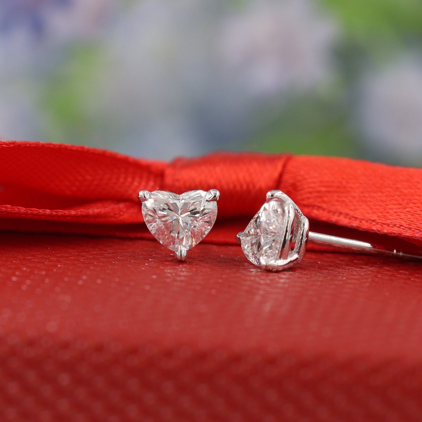 Stunning Heart Shape Earrings Studs/ 1 Carat Lab Grown Diamond stud Earrings/ 14k 18K Solid White Gold/ Lab Diamond Studs/ Anniversary gift