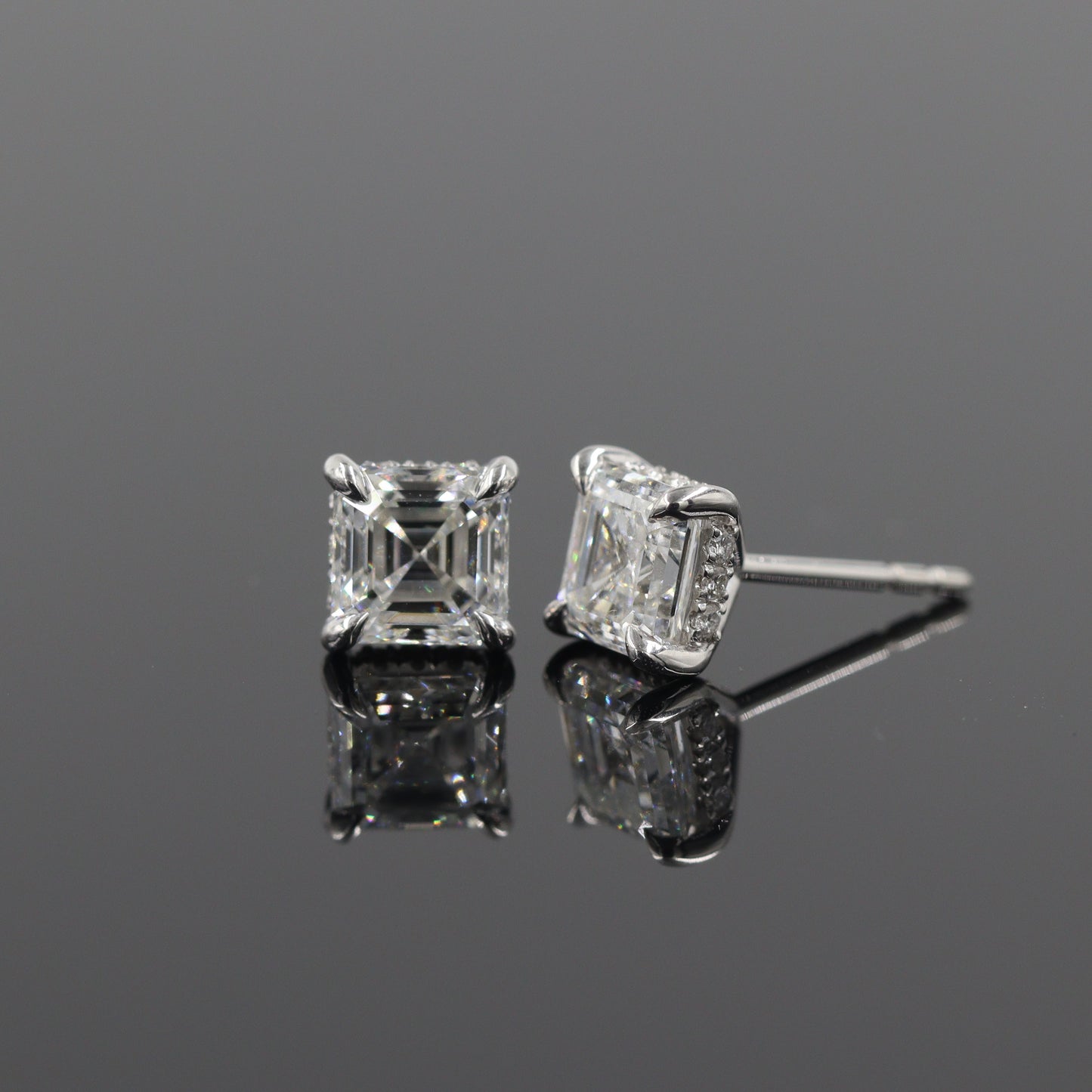 Asscher Cut Lab Diamond Stud Earrings: 14k Gold Wedding Jewelry - Anniversary gift
