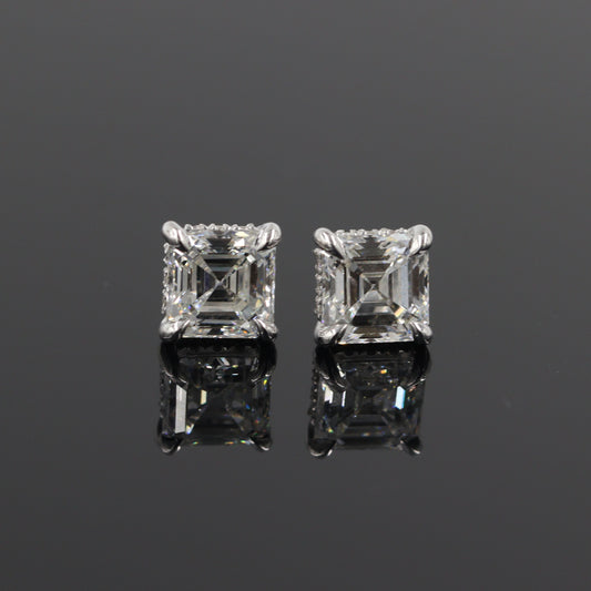 Asscher Cut Lab Diamond Stud Earrings: 14k Gold Wedding Jewelry - Anniversary gift