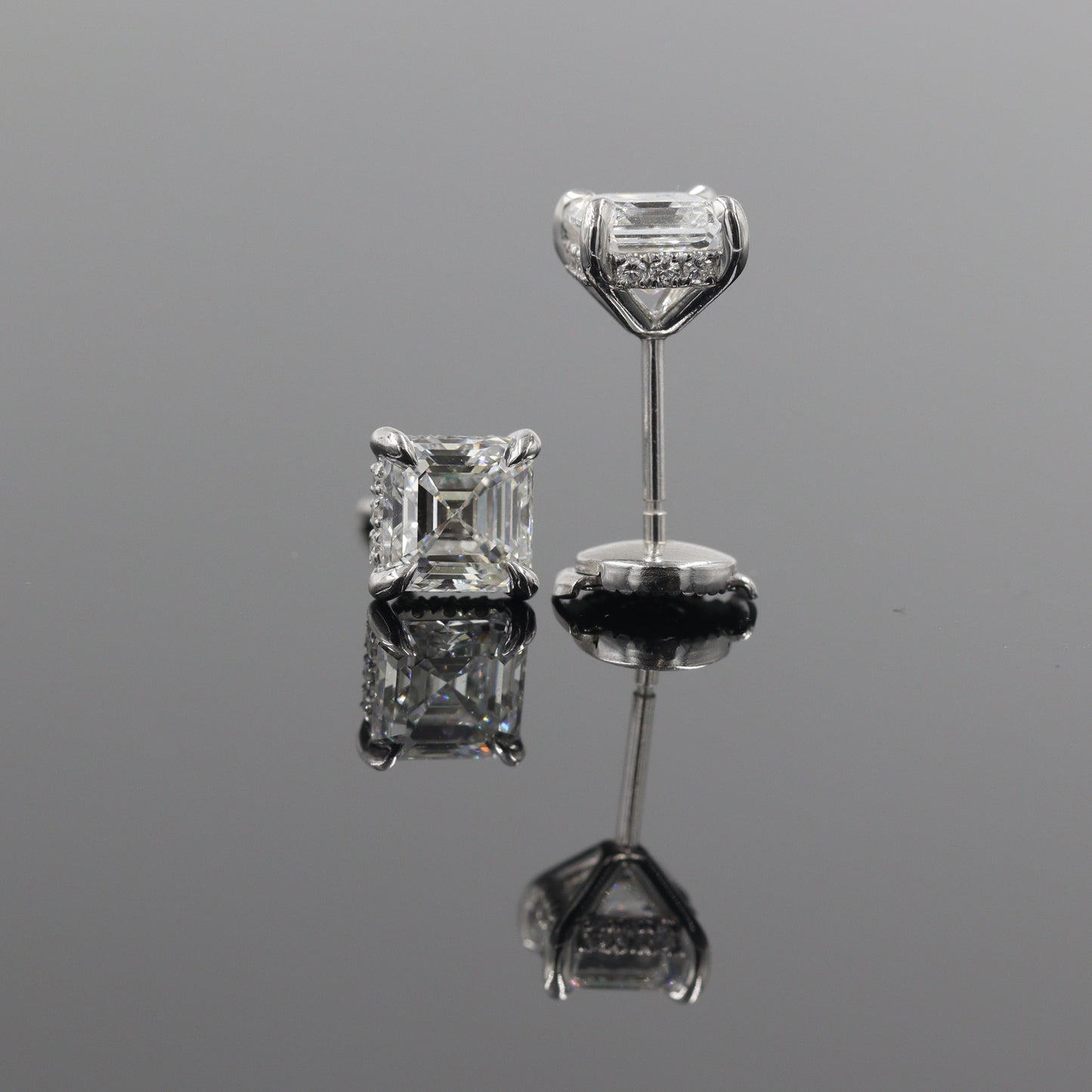 Asscher Cut Lab Diamond Stud Earrings: 14k Gold Wedding Jewelry - Anniversary gift