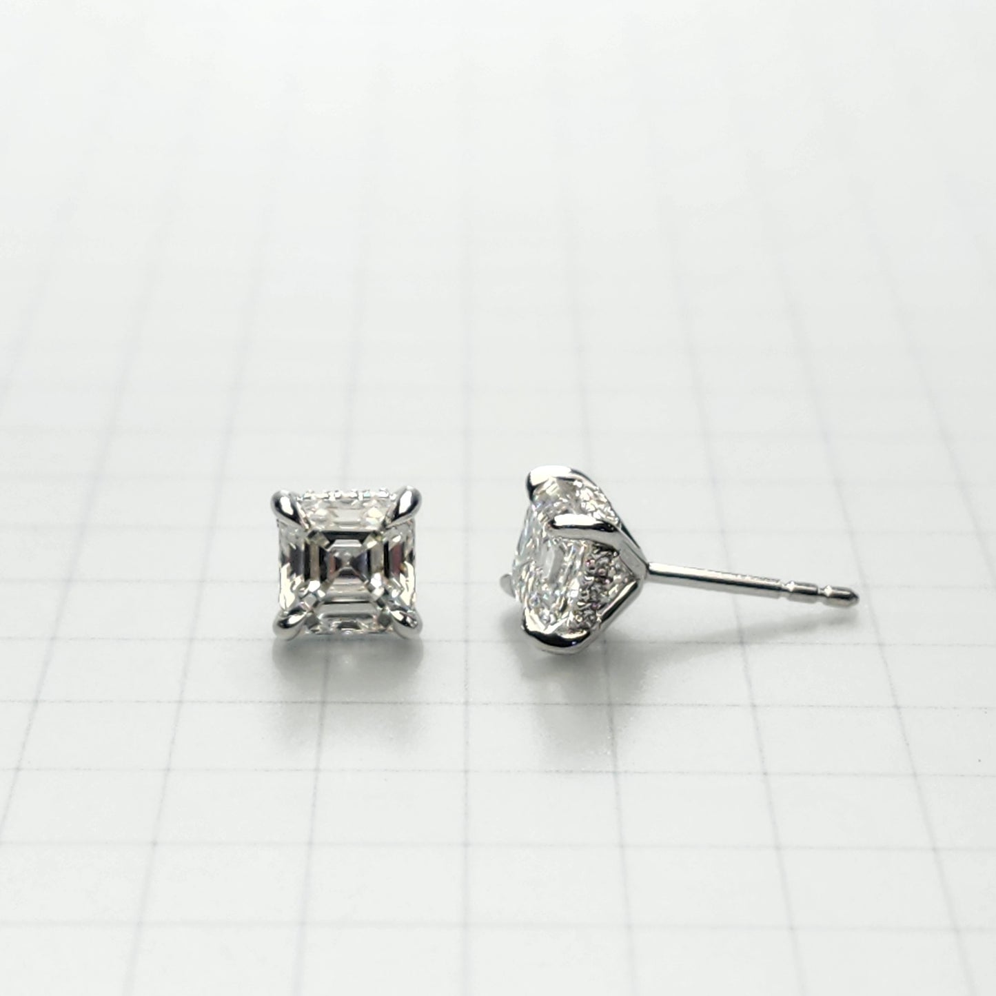 Asscher Cut Lab Diamond Stud Earrings: 14k Gold Wedding Jewelry - Anniversary gift