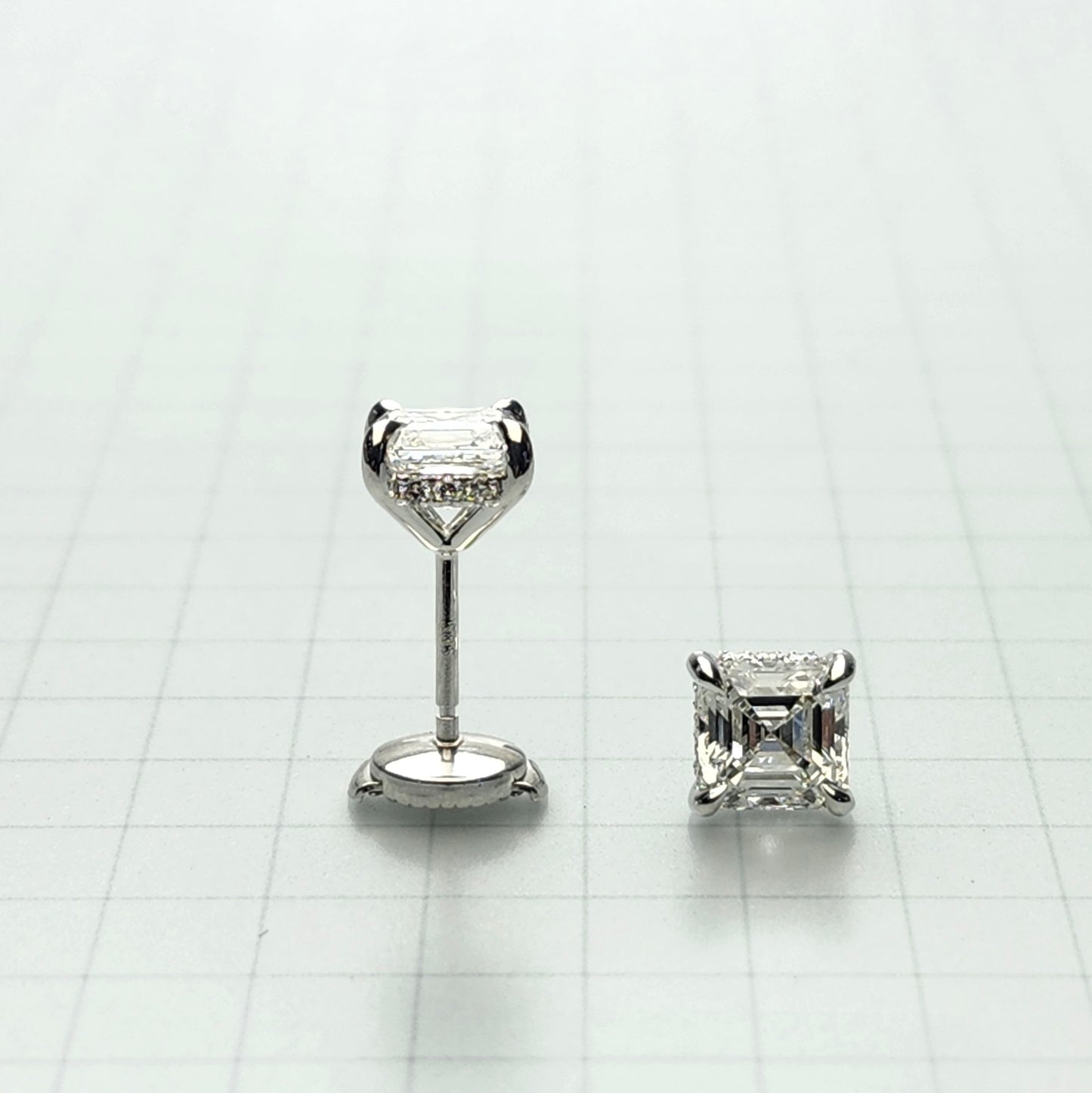 Asscher Cut Lab Diamond Stud Earrings: 14k Gold Wedding Jewelry - Anniversary gift