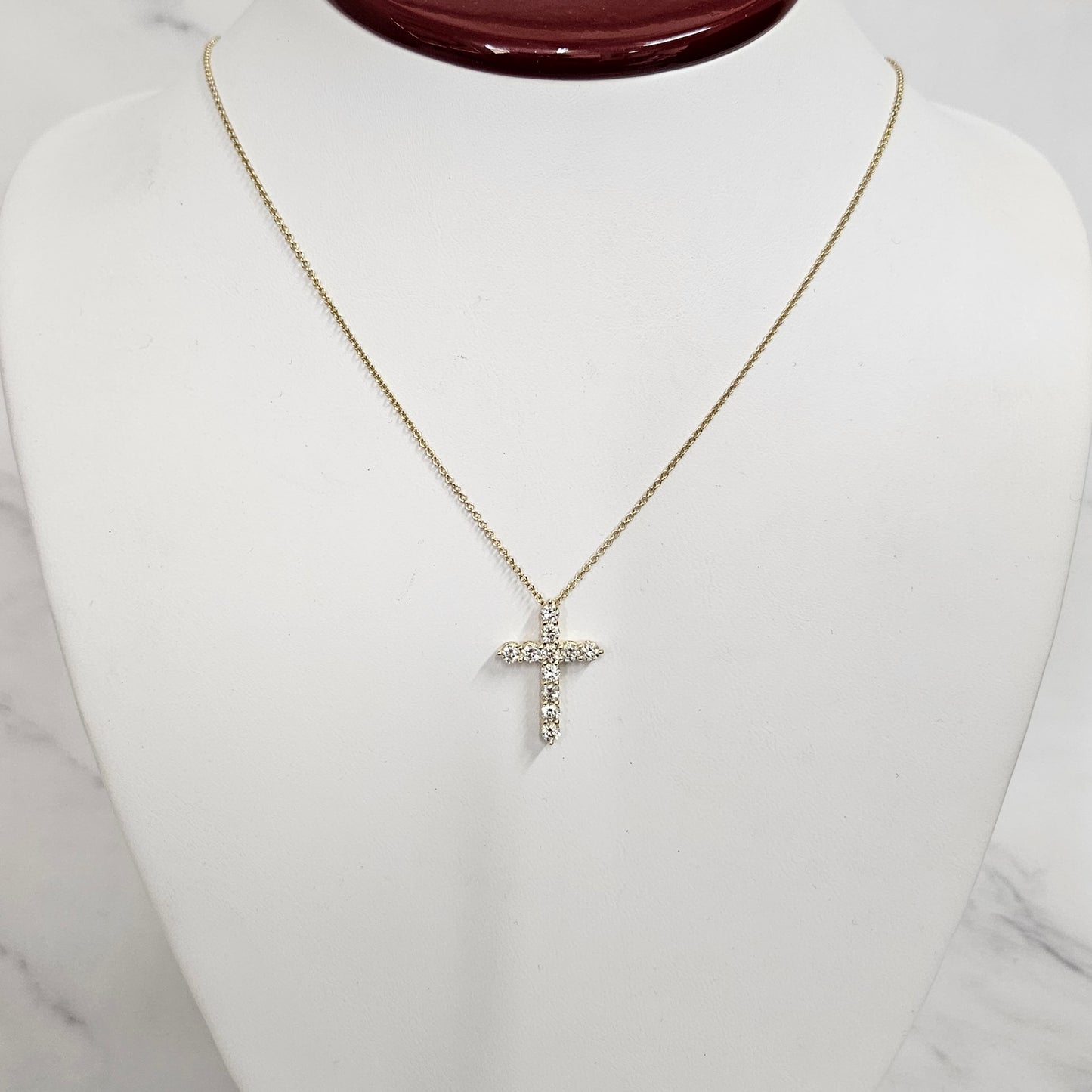 1ct Round Diamond Cross Pendant / Religious Diamond Cross Pendant / Adjustable Length / 14K Gold Cross Necklace / Anniversary Gift