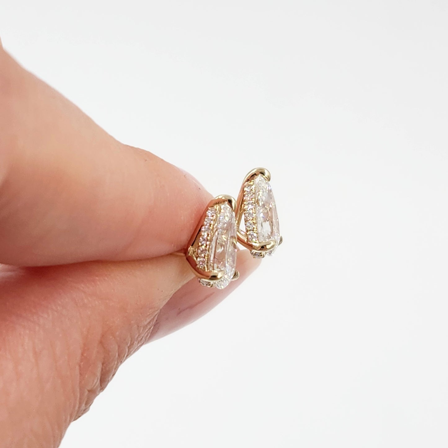 Lab Grown Diamond Pear Stud Earrings: 14k Gold, Hidden Halo, Wedding Jewelry - Anniversary gift