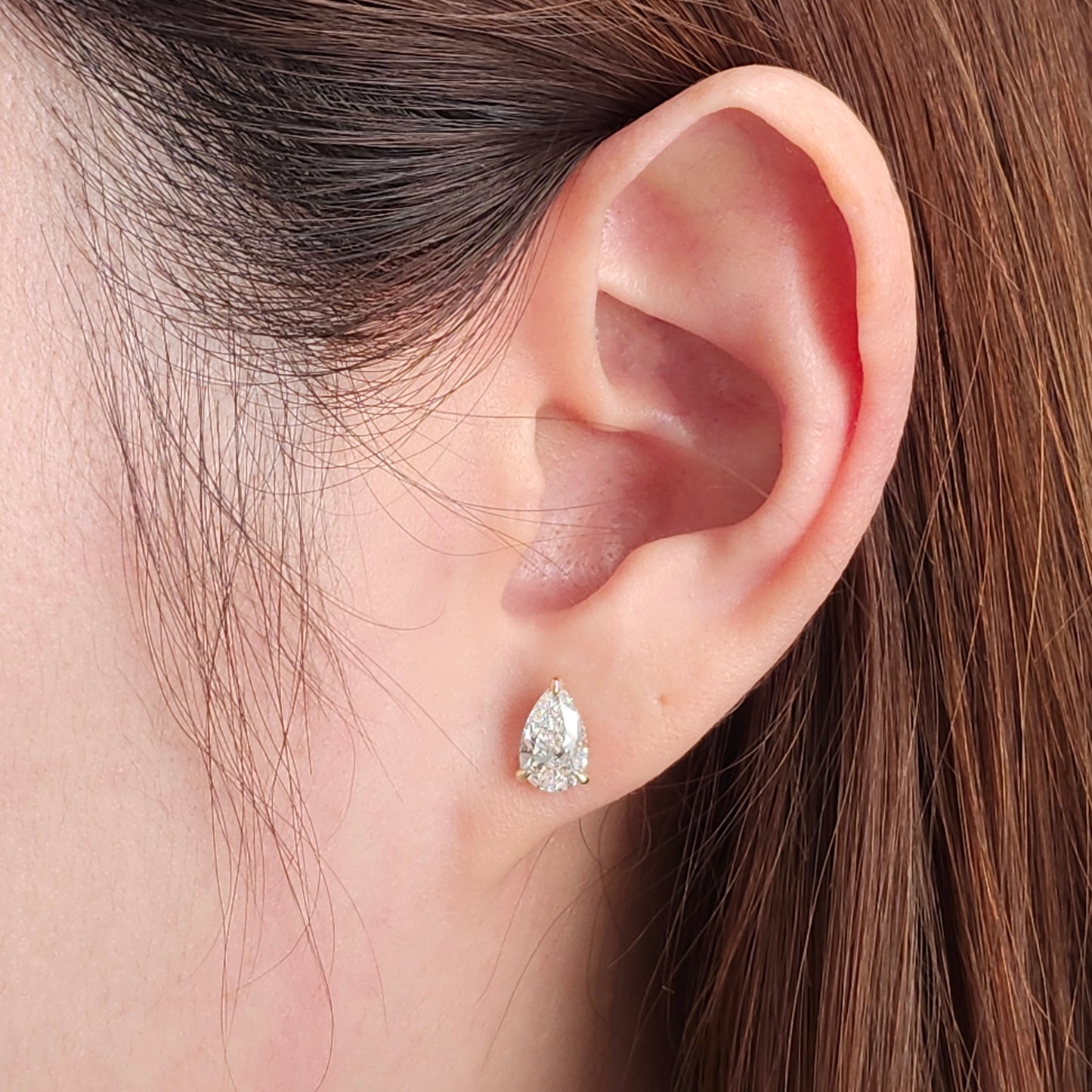 Lab Grown Diamond Pear Stud Earrings: 14k Gold, Hidden Halo, Wedding Jewelry - Anniversary gift