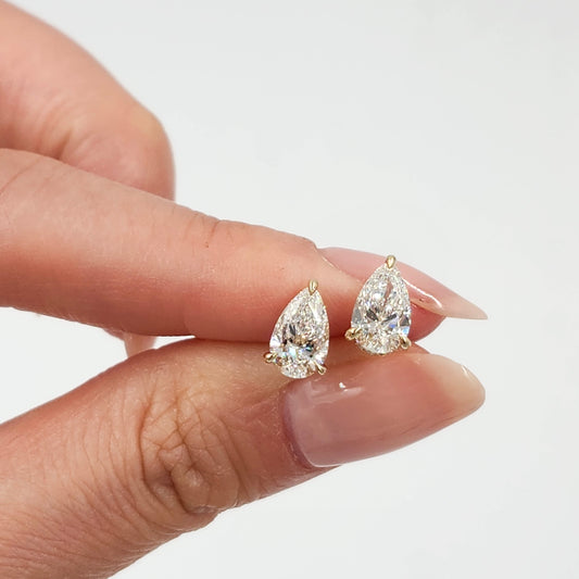 Lab Grown Diamond Pear Stud Earrings: 14k Gold, Hidden Halo, Wedding Jewelry - Anniversary gift