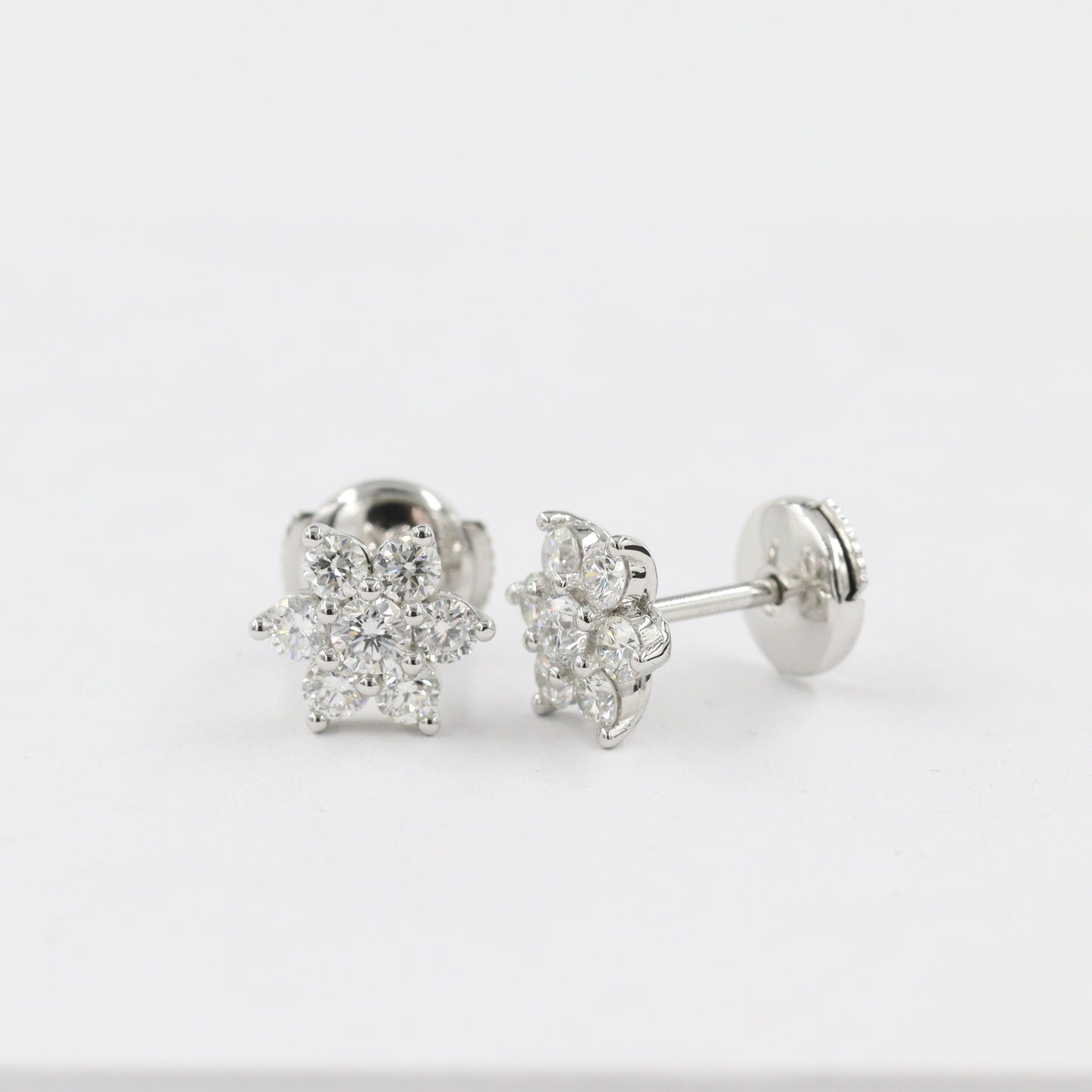 1ct Round Natural Diamond Flower Stud Earring /14K,18K gold Flower Stud Earring /Natural Diamond Snowflake Stud Earring /anniversary gift