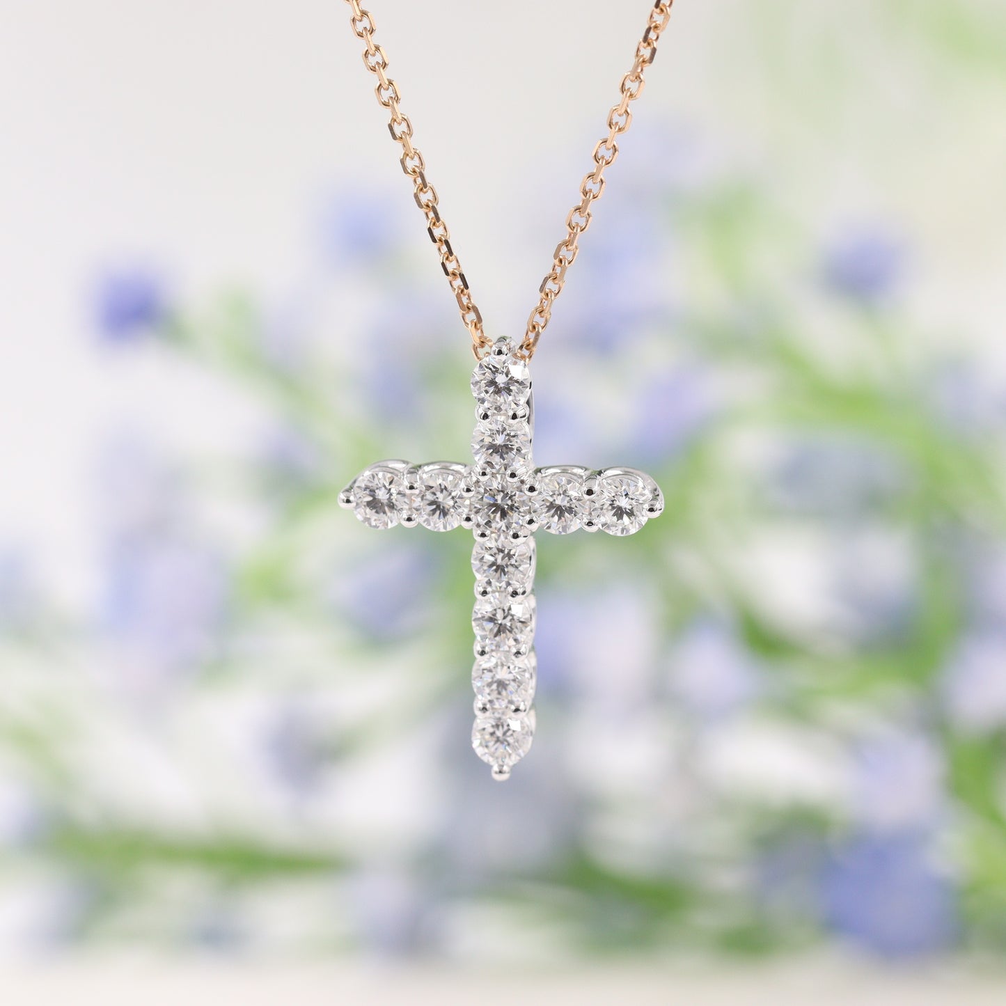 1.5ct Round Natural Diamond Cross Necklace/Luxury Cross Pendant/14K,18K Gold Cross Necklace/Adjustable Length/Gift for Her/Anniversary Gift