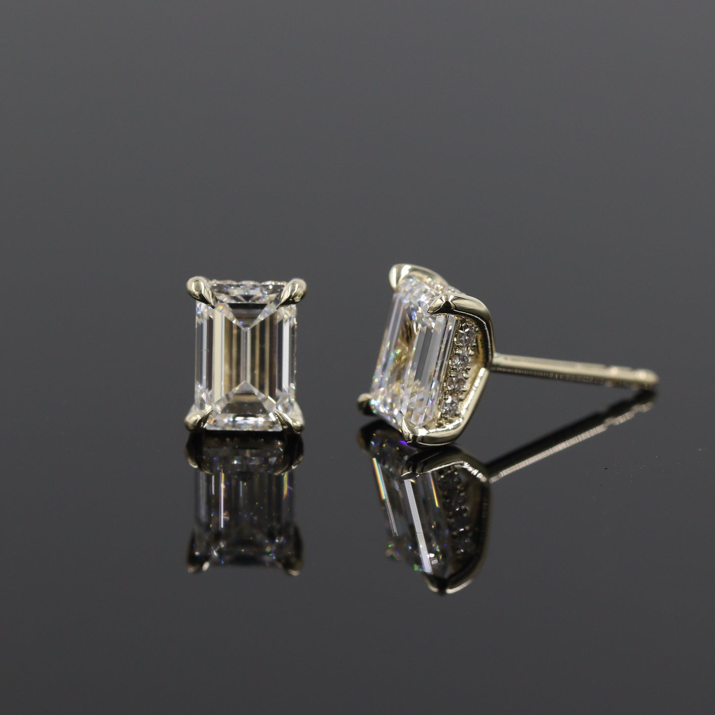 Emerald Cut Lab Grown Diamond Stud Earrings: 14k Gold Wedding Jewelry - Anniversary gift