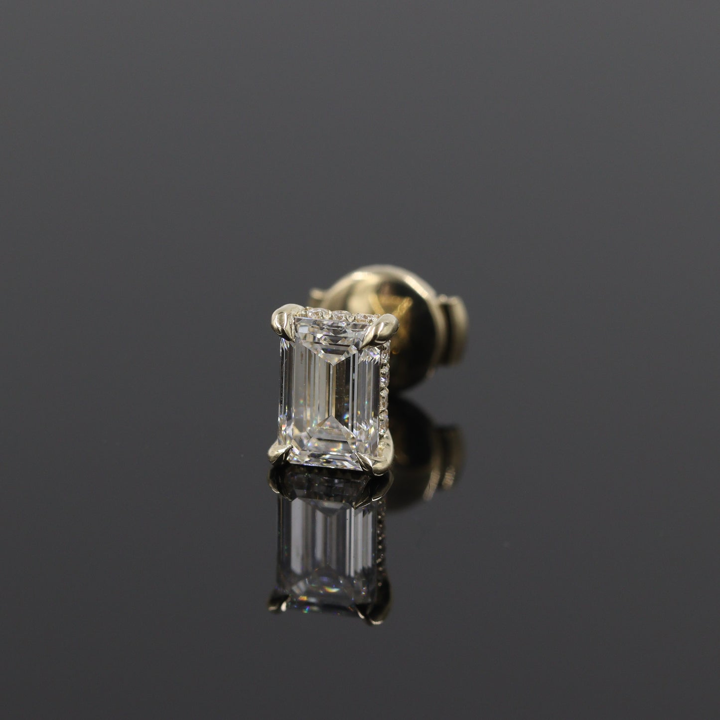 Emerald Cut Lab Grown Diamond Stud Earrings: 14k Gold Wedding Jewelry - Anniversary gift