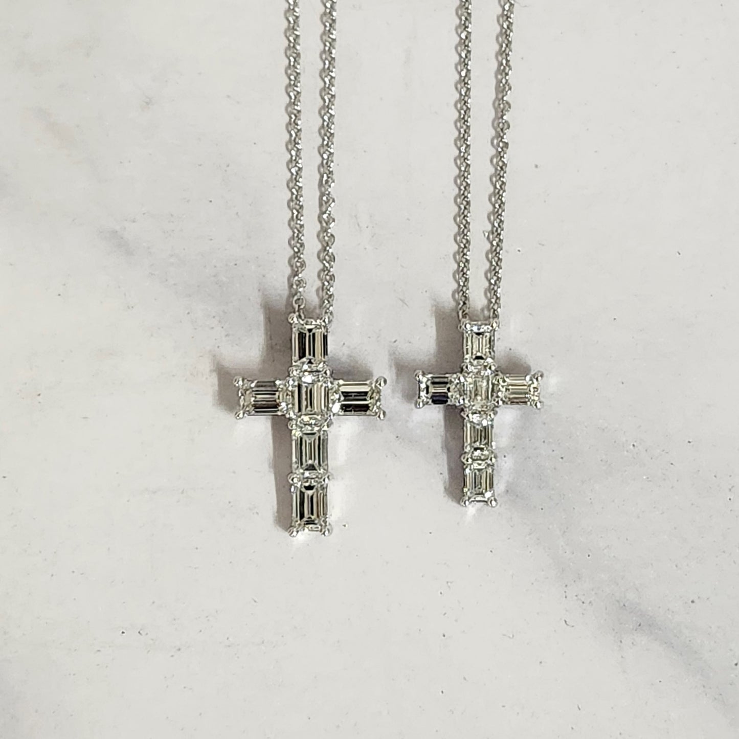 Emerald Cut Diamond small Cross Pendant /Natural Diamond Necklace/14K Gold Emerald Cut Diamond small Cross/Anniversary Gift