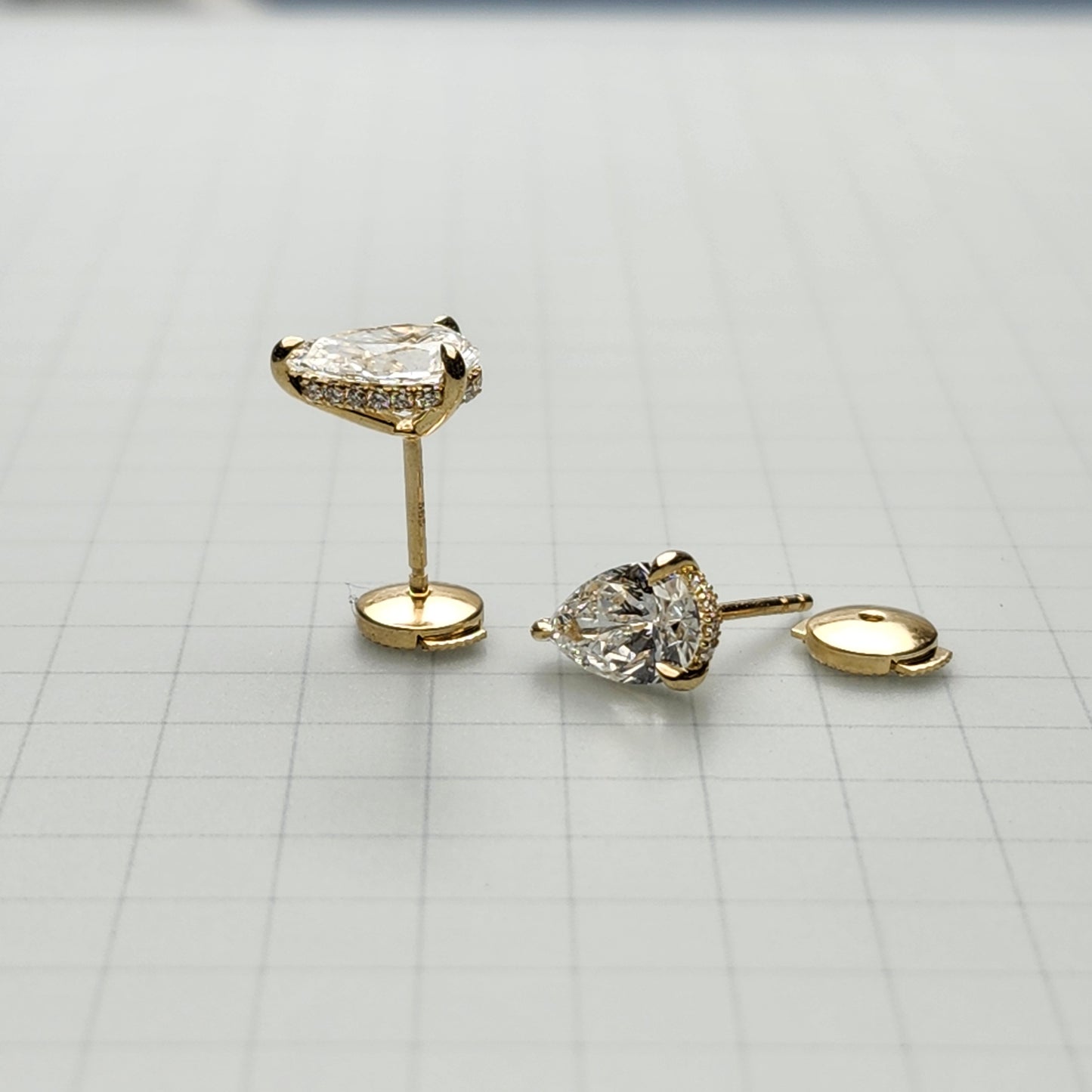 Lab Grown Diamond Pear Stud Earrings: 14k Gold, Hidden Halo, Wedding Jewelry - Anniversary gift