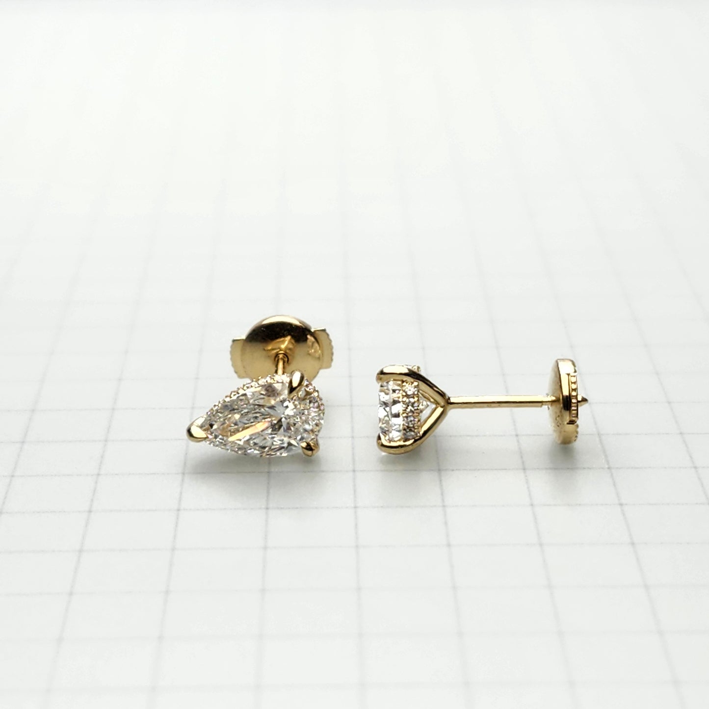 Lab Grown Diamond Pear Stud Earrings: 14k Gold, Hidden Halo, Wedding Jewelry - Anniversary gift