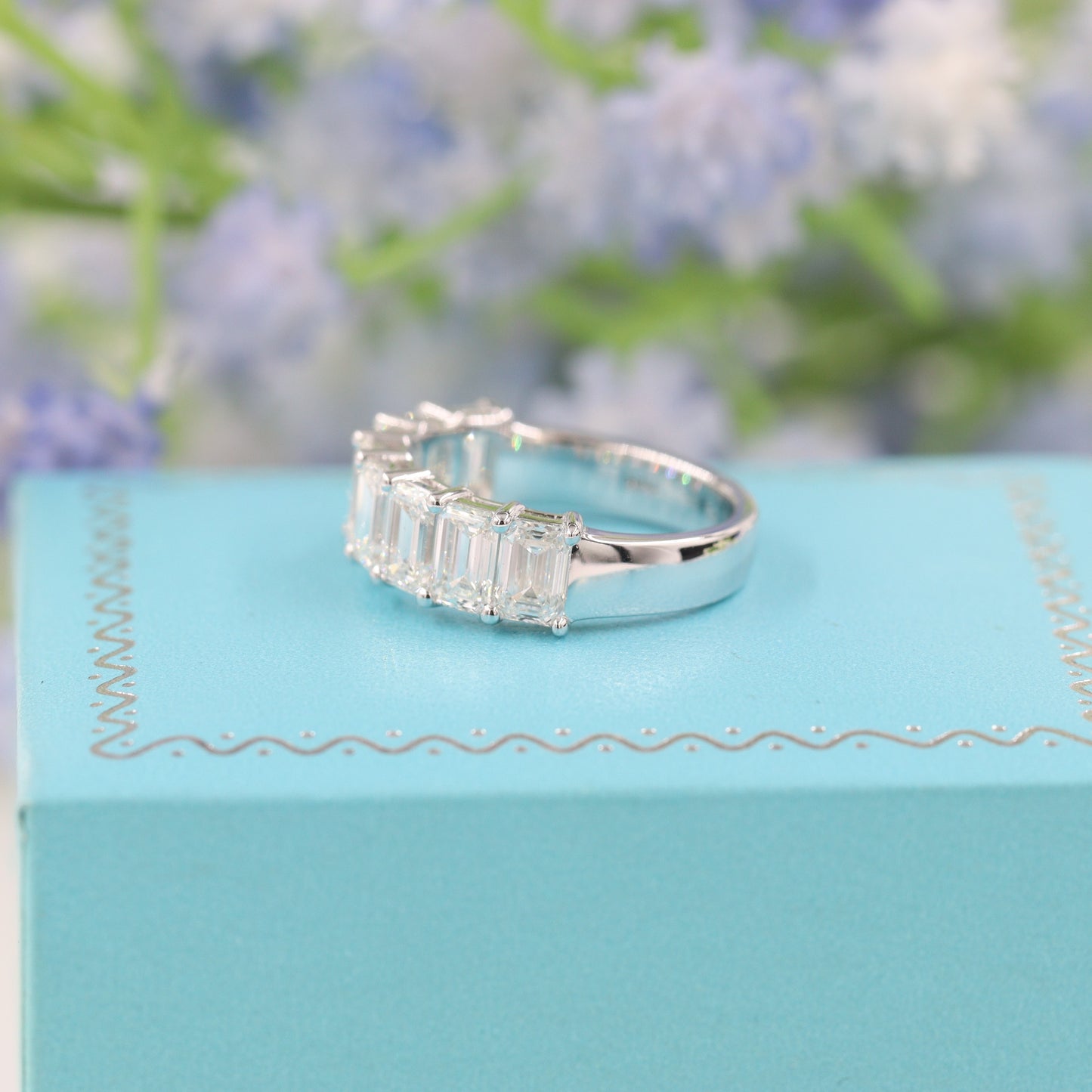 2.4ct Emerald Cut Diamond Ring/Emerald Cut Diamond Half Eternity Wedding Band/Stackable Natural Diamond Band/Anniversary gift