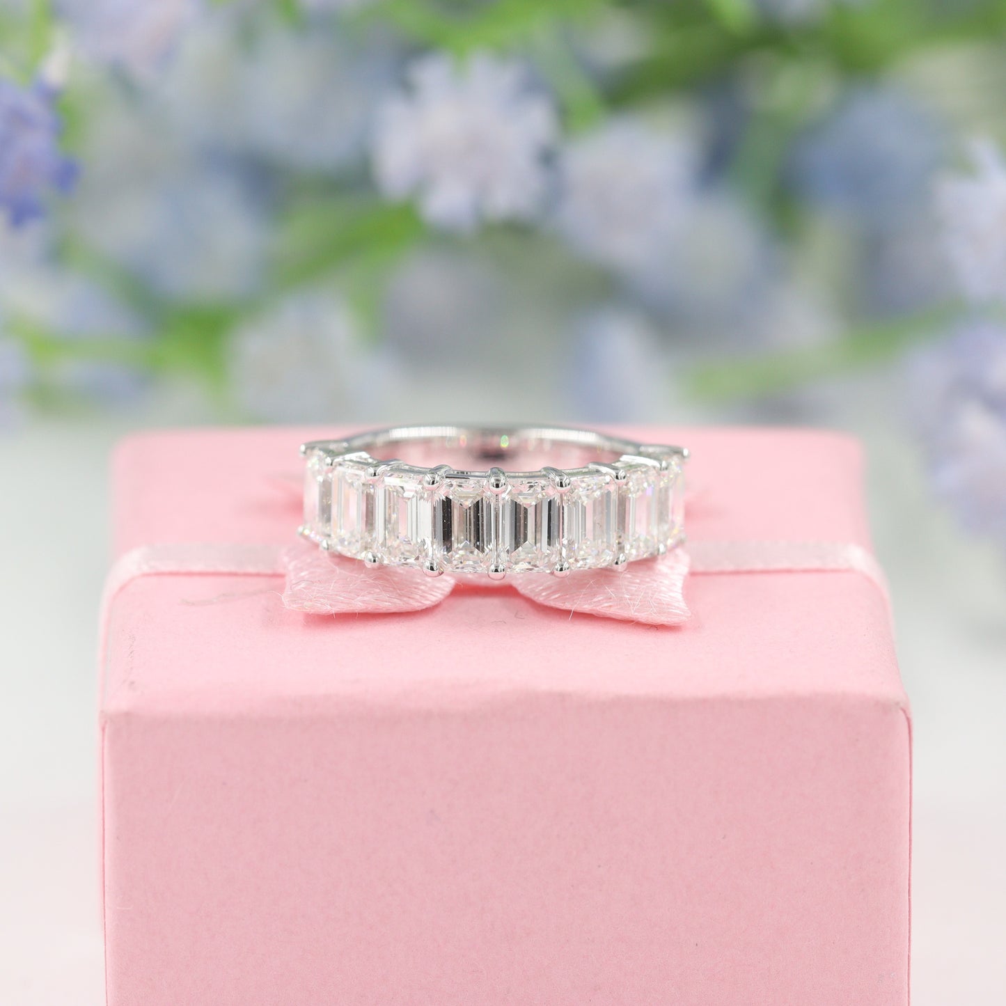 2.4ct Emerald Cut Diamond Ring/Emerald Cut Diamond Half Eternity Wedding Band/Stackable Natural Diamond Band/Anniversary gift
