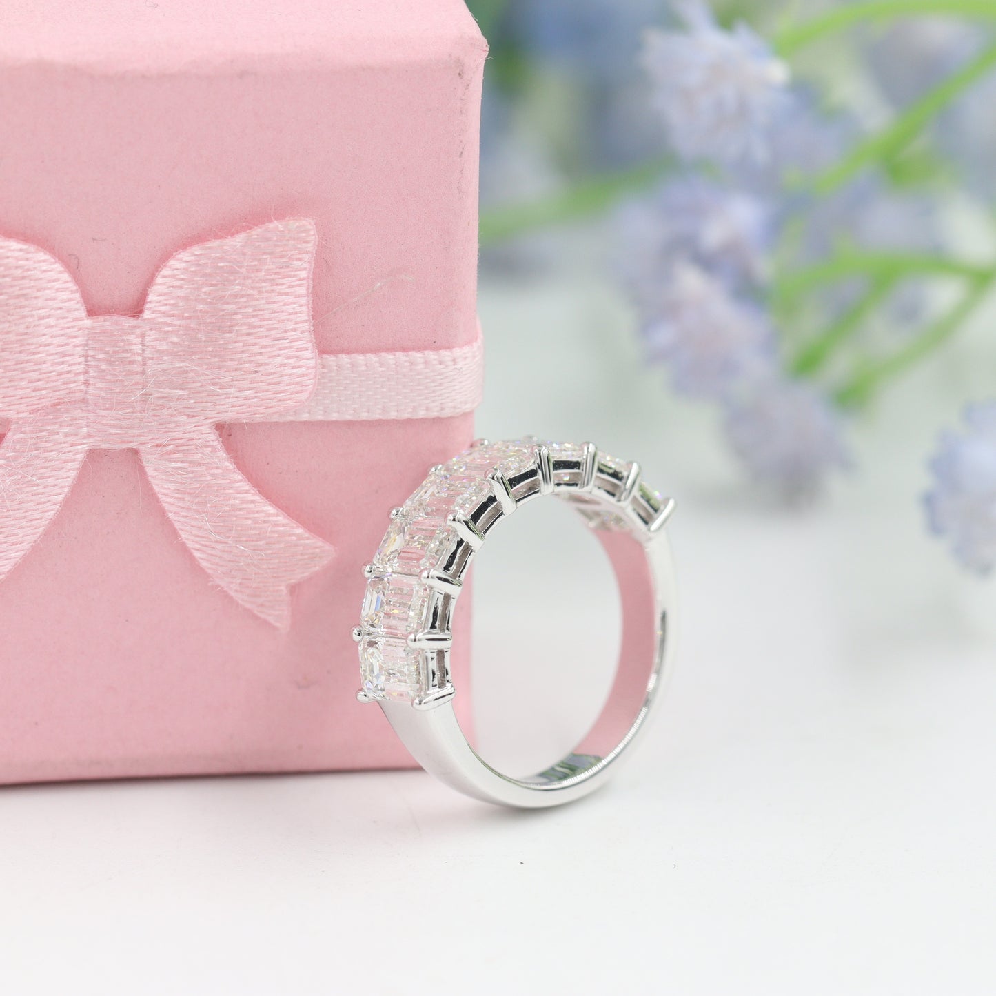 2.4ct Emerald Cut Diamond Ring/Emerald Cut Diamond Half Eternity Wedding Band/Stackable Natural Diamond Band/Anniversary gift