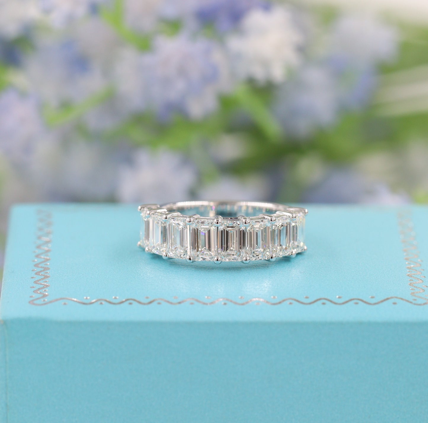 2.4ct Emerald Cut Diamond Ring/Emerald Cut Diamond Half Eternity Wedding Band/Stackable Natural Diamond Band/Anniversary gift