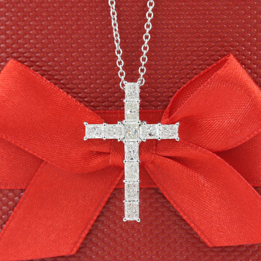 Lab Diamond Radiant Cut Diamond Men Cross Pendant/14K gold Radiant Cut Women Cross Necklace/Diamond Cross Pendant/Anniversary Gift