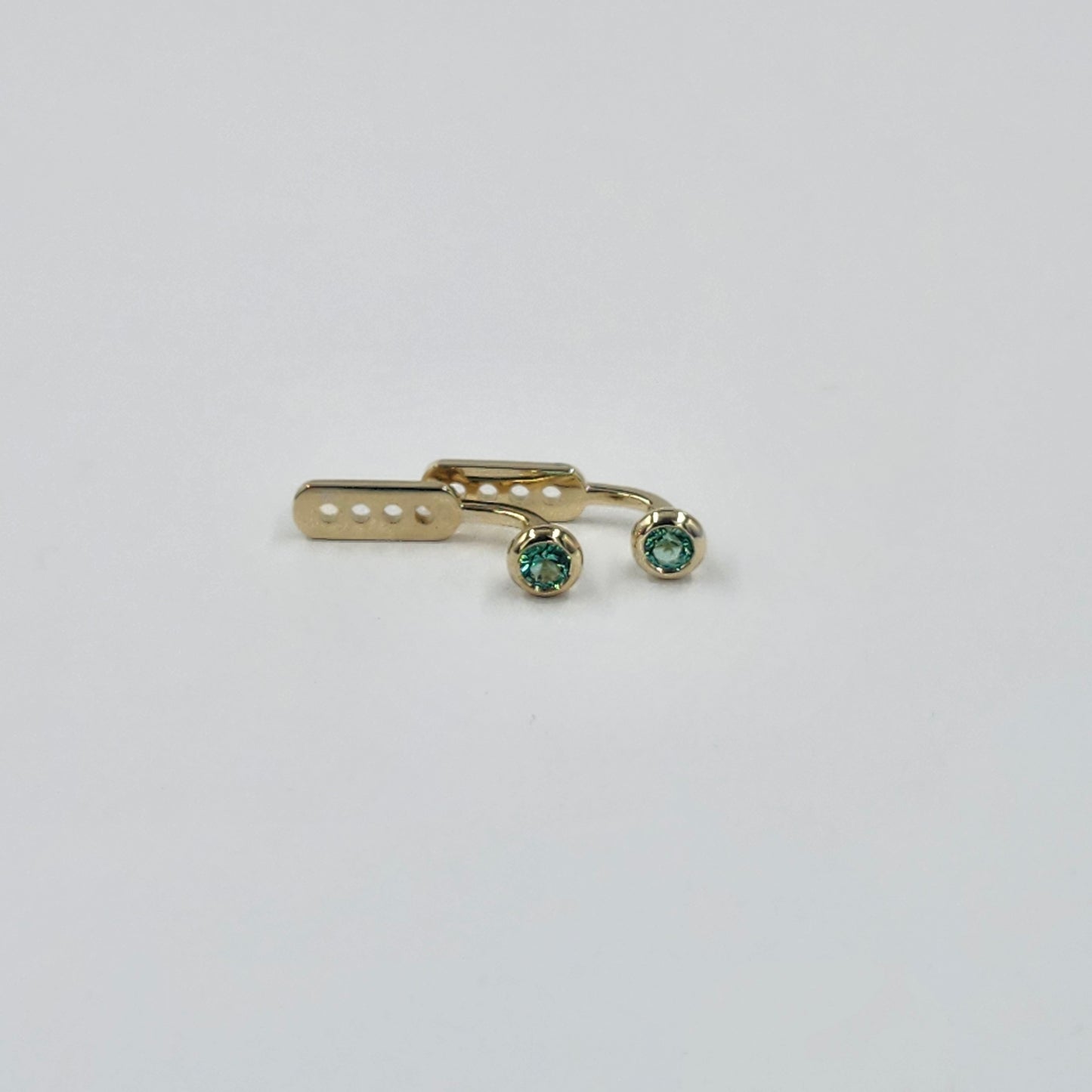 14K Gold Diamond Cut Natural Round Emerald Bezel Set Jacket Earrings: 2.4mm Round Emerald Bezel Set Studs - Anniversary gifts