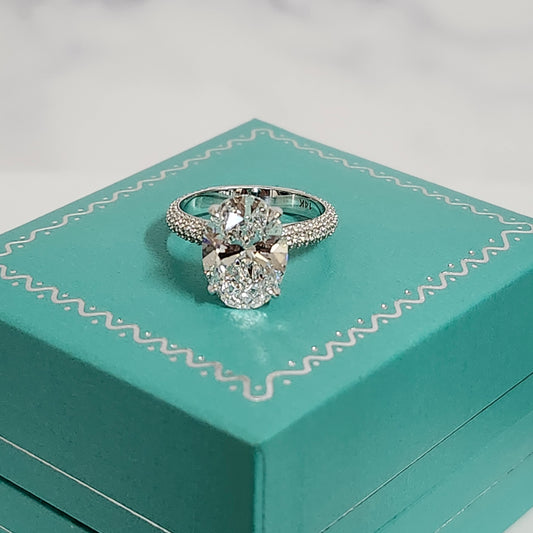 3ct Oval Lab Diamond Engagement Ring/18K gold 3 Row 2.6mm Width IGI Certified 3ct Center Lab Diamond Stackable Ring/Anniversary ring