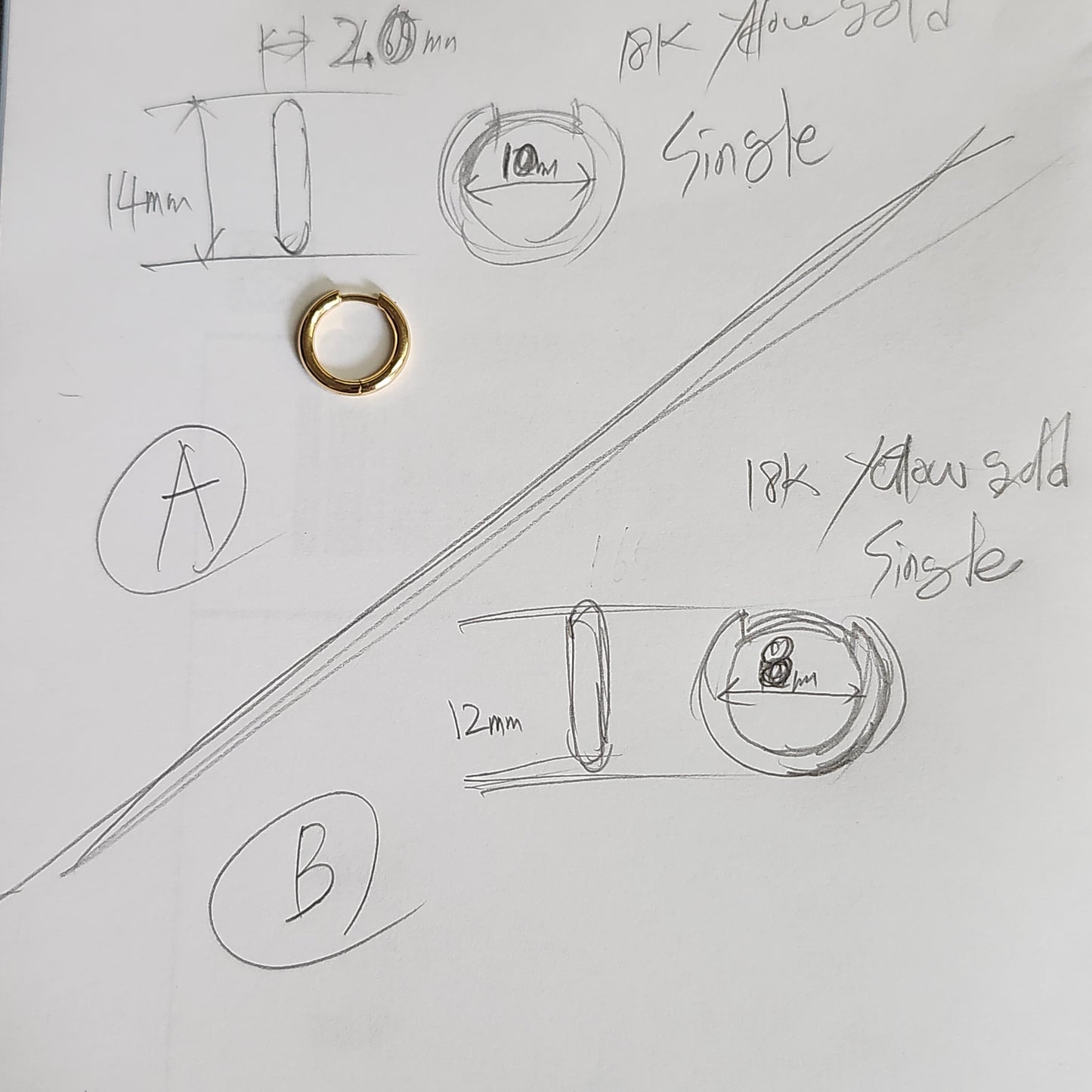 Sean's handmade custom order ( Gold Hoop Earring )