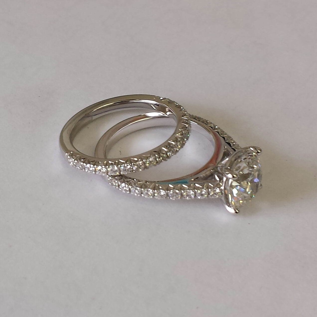 Half French Pave 2ct Round Engagement Ring /Platinum,14K,18K gold IGI 2ct Center Lab diamond Amazing Brilliant Ring /Anniversary gift