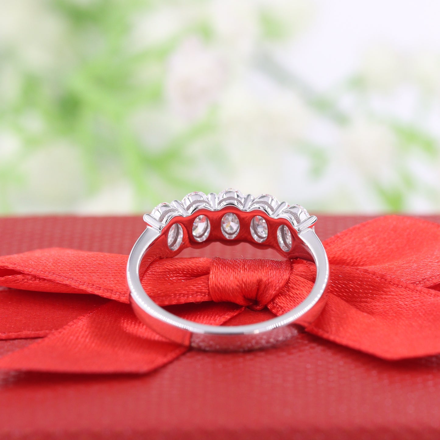 2ct Oval Diamond Wedding Band/GIA certified Natural Oval Diamond Ring/5stones Oval Diamond Half Eternity Wedding Ring /Anniversary gift Ring