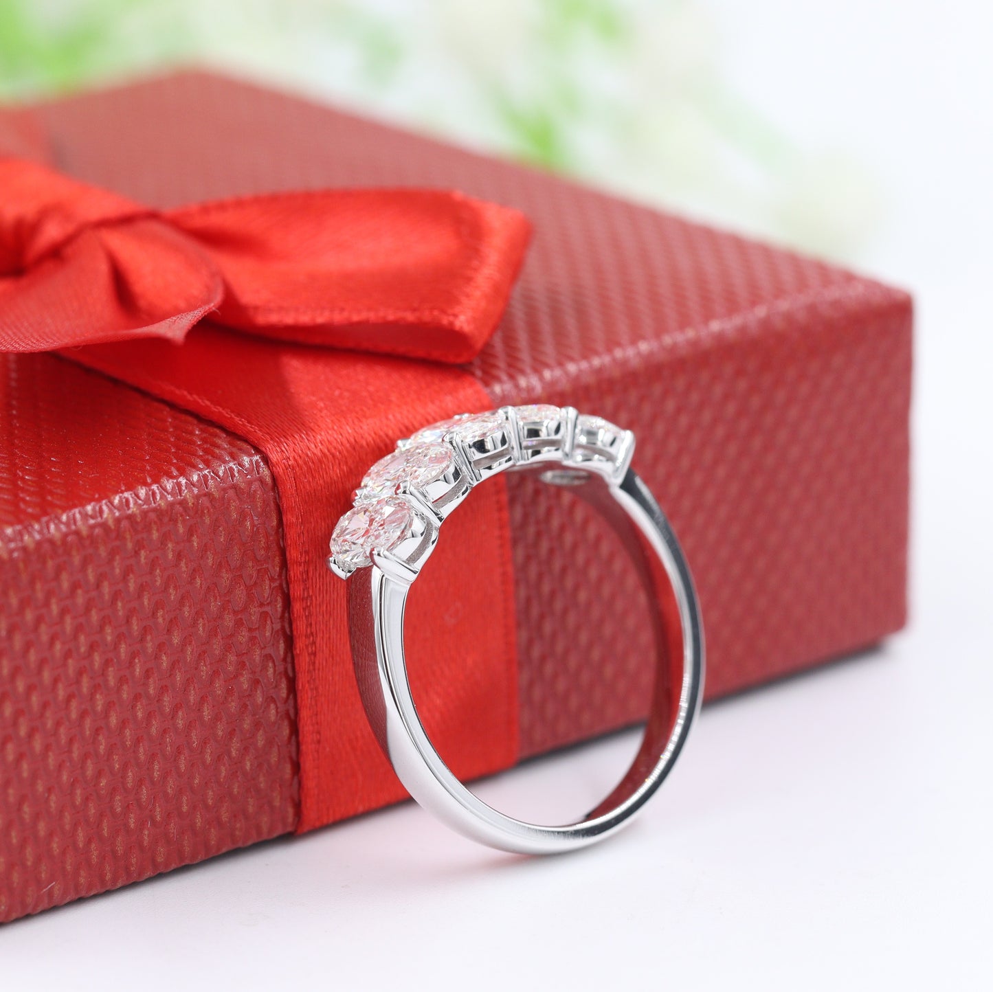 2ct Oval Diamond Wedding Band/GIA certified Natural Oval Diamond Ring/5stones Oval Diamond Half Eternity Wedding Ring /Anniversary gift Ring